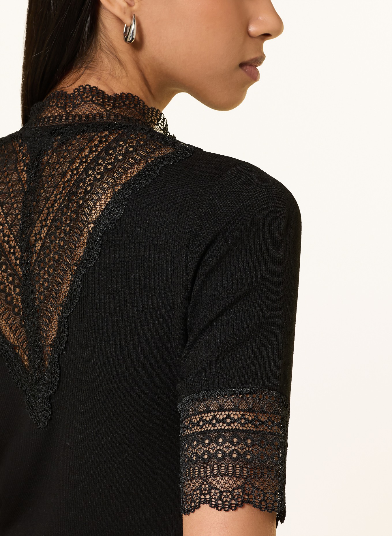 ONLY T-shirt met kant: ZWART