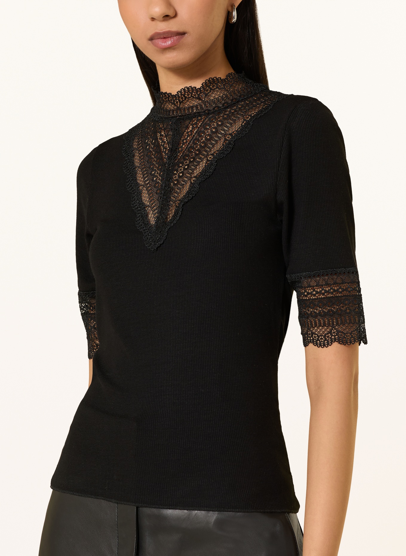 ONLY T-shirt met kant: ZWART