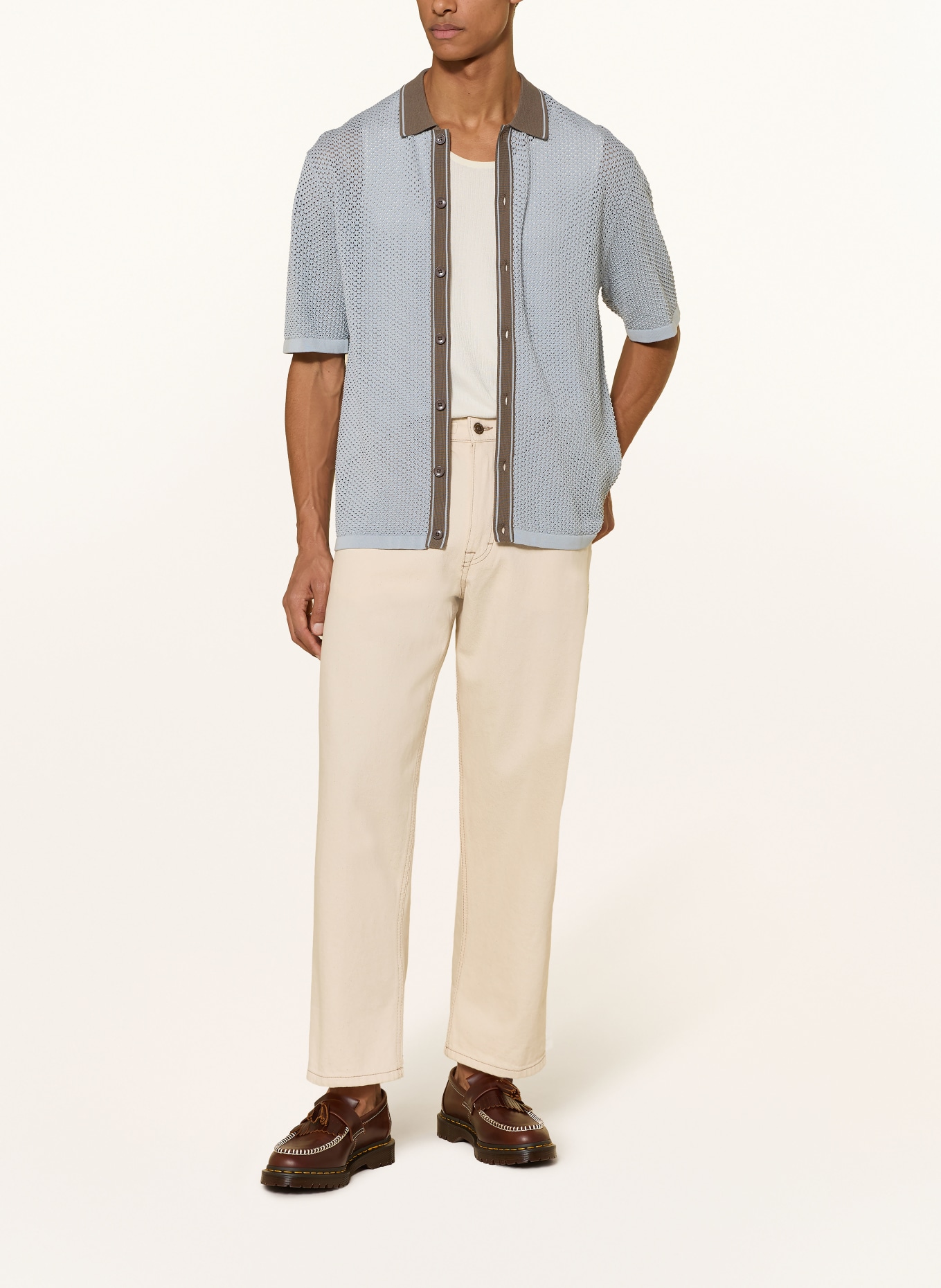 DRYKORN Strickhemd DANTTE Relaxed Fit: HELLBLAU / BRAUN