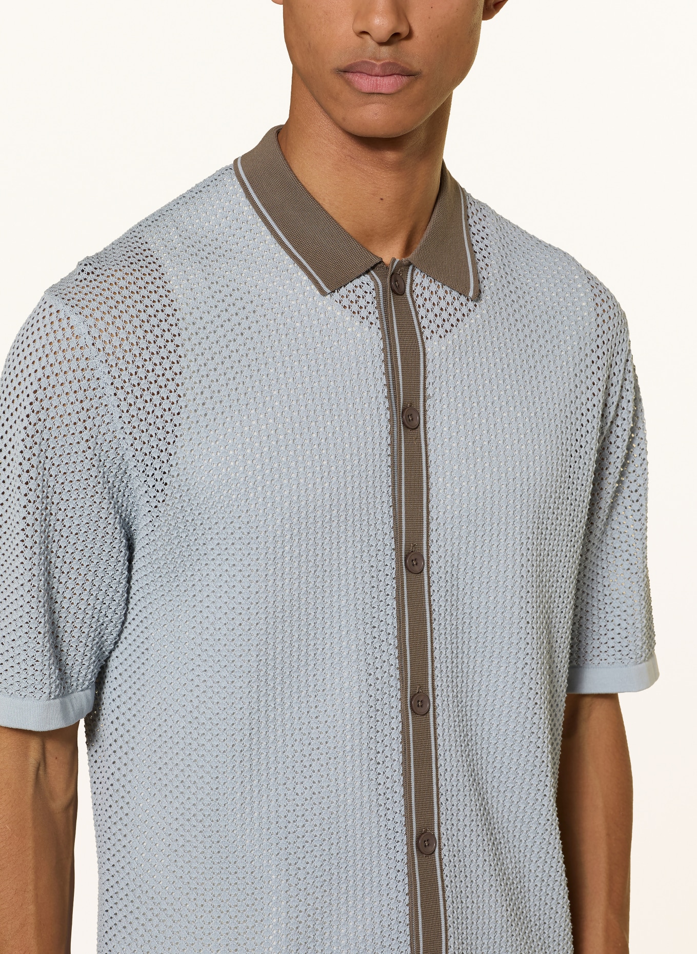 DRYKORN Strickhemd DANTTE Relaxed Fit: HELLBLAU / BRAUN