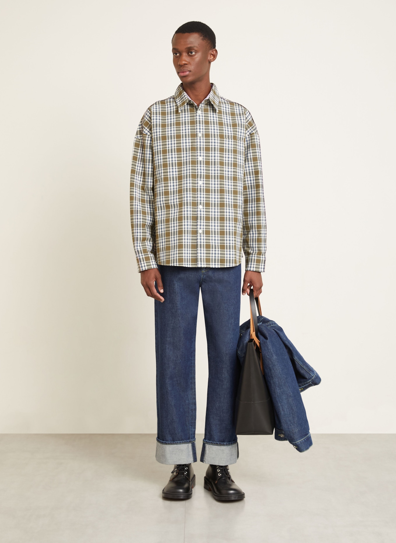 MARNI Hemd Comfort Fit: OLIV / BLAU / WEISS
