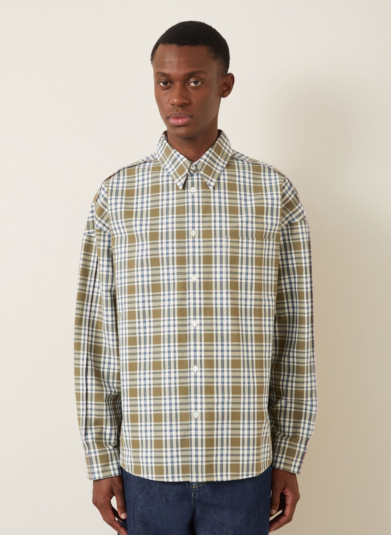 MARNI Hemd Comfort Fit: OLIV / BLAU / WEISS