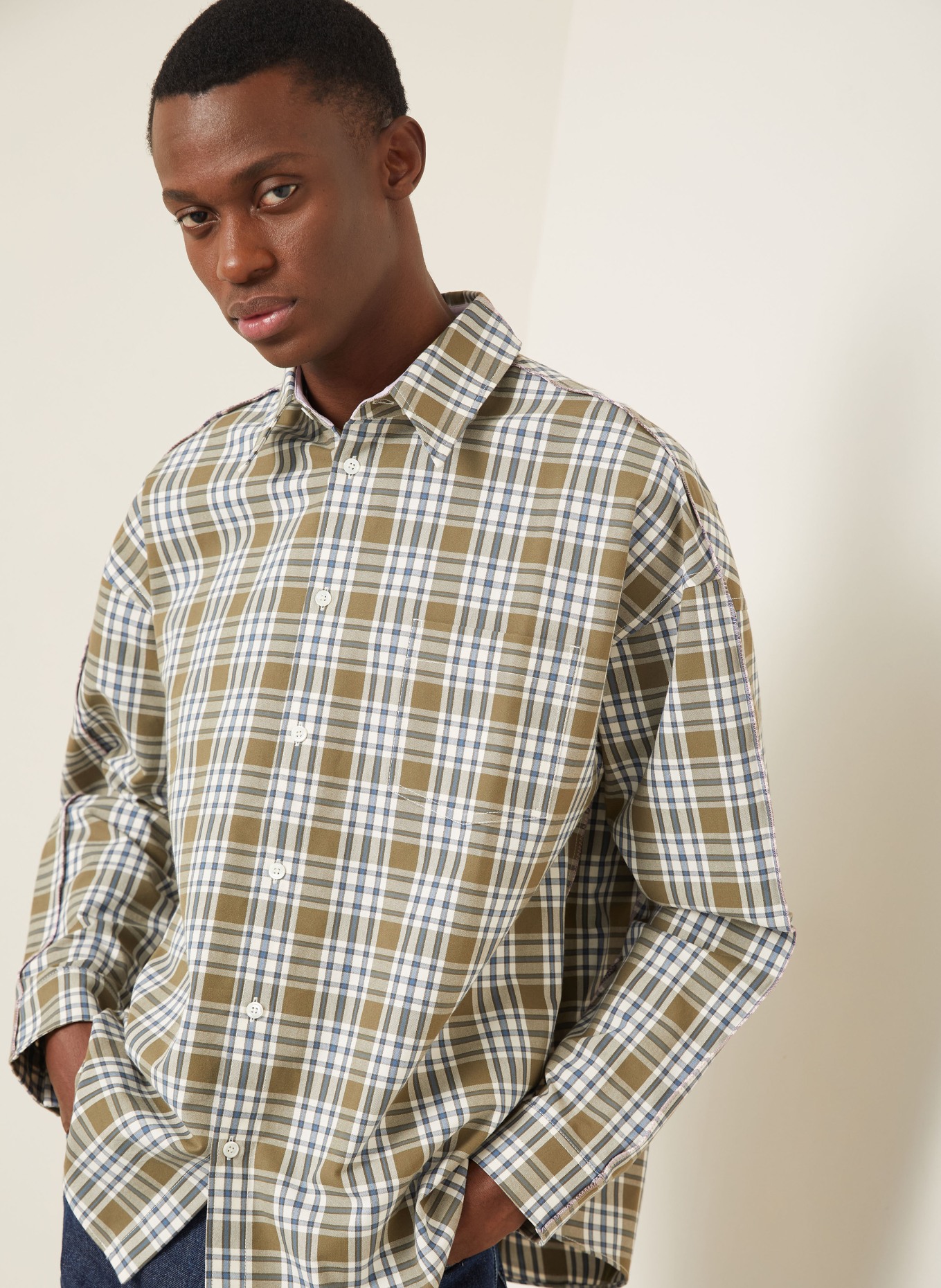 MARNI Hemd Comfort Fit: OLIV / BLAU / WEISS