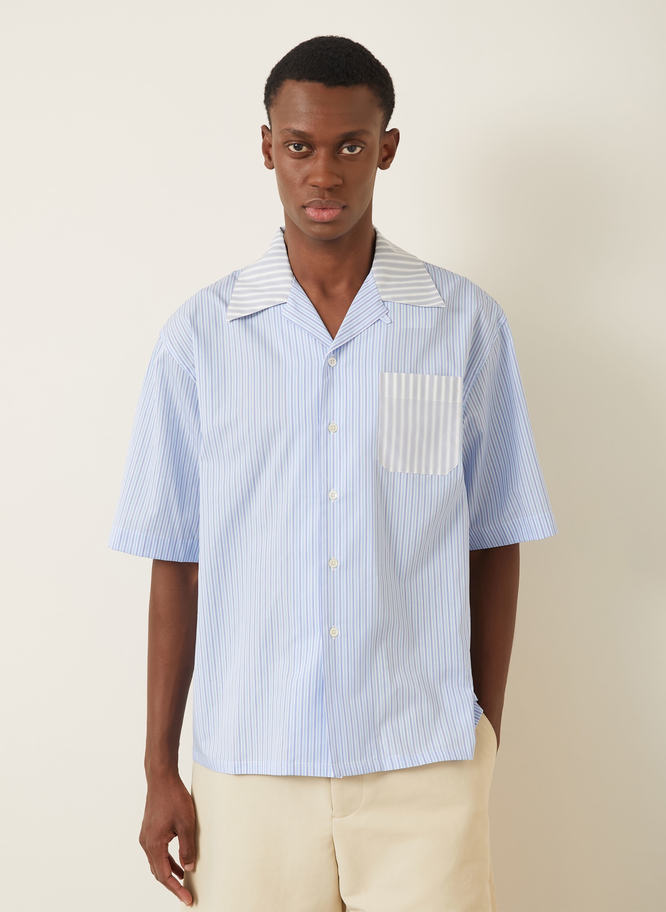 MARNI Comfort Fit Resort Shirt: LIGHT BLUE / BLUE / WHITE