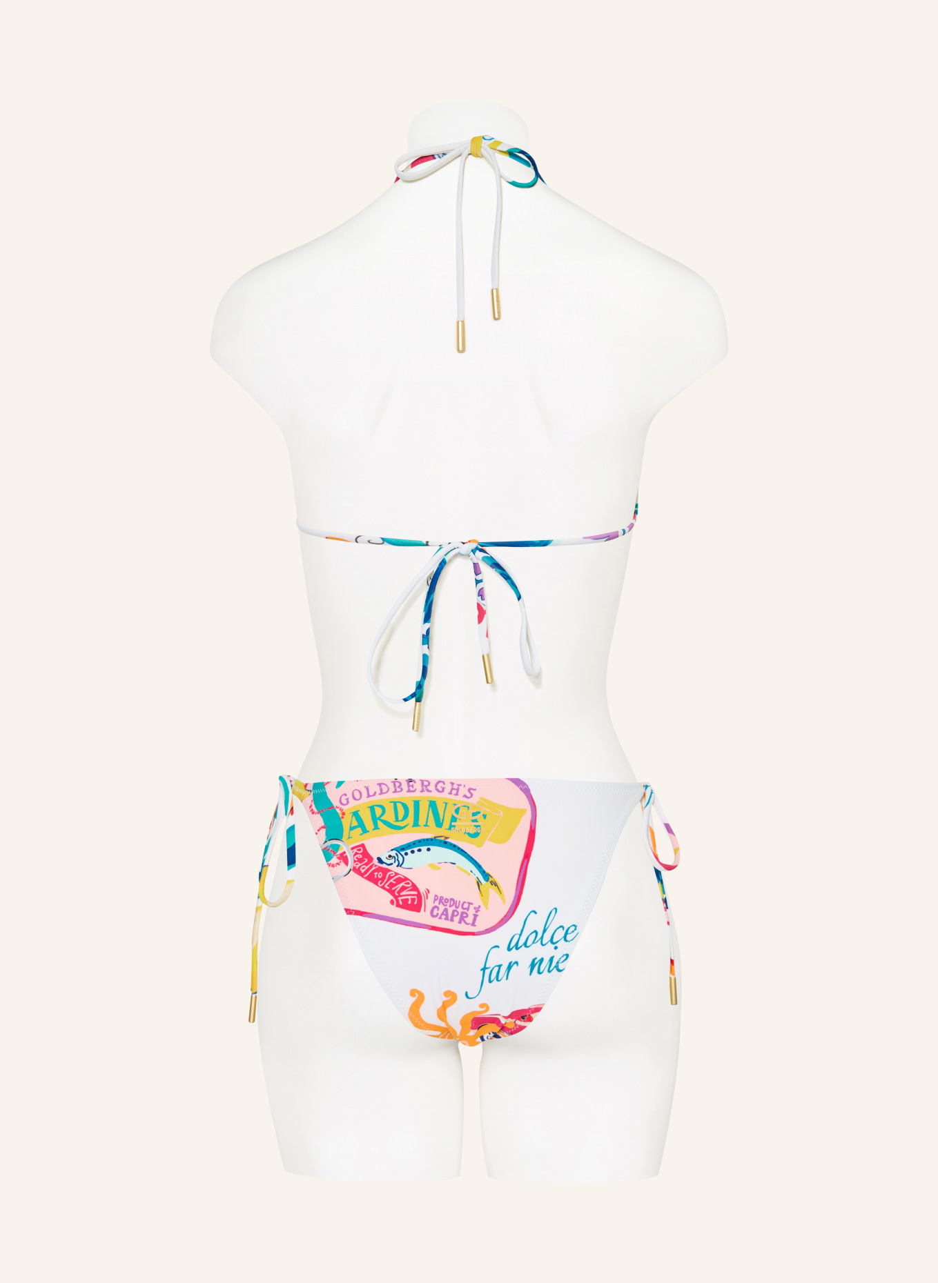 GOLDBERGH CHIARINA driehoekig bikinibroekje met strass-steentjes: CRÈME / GEEL / TURQUOISE