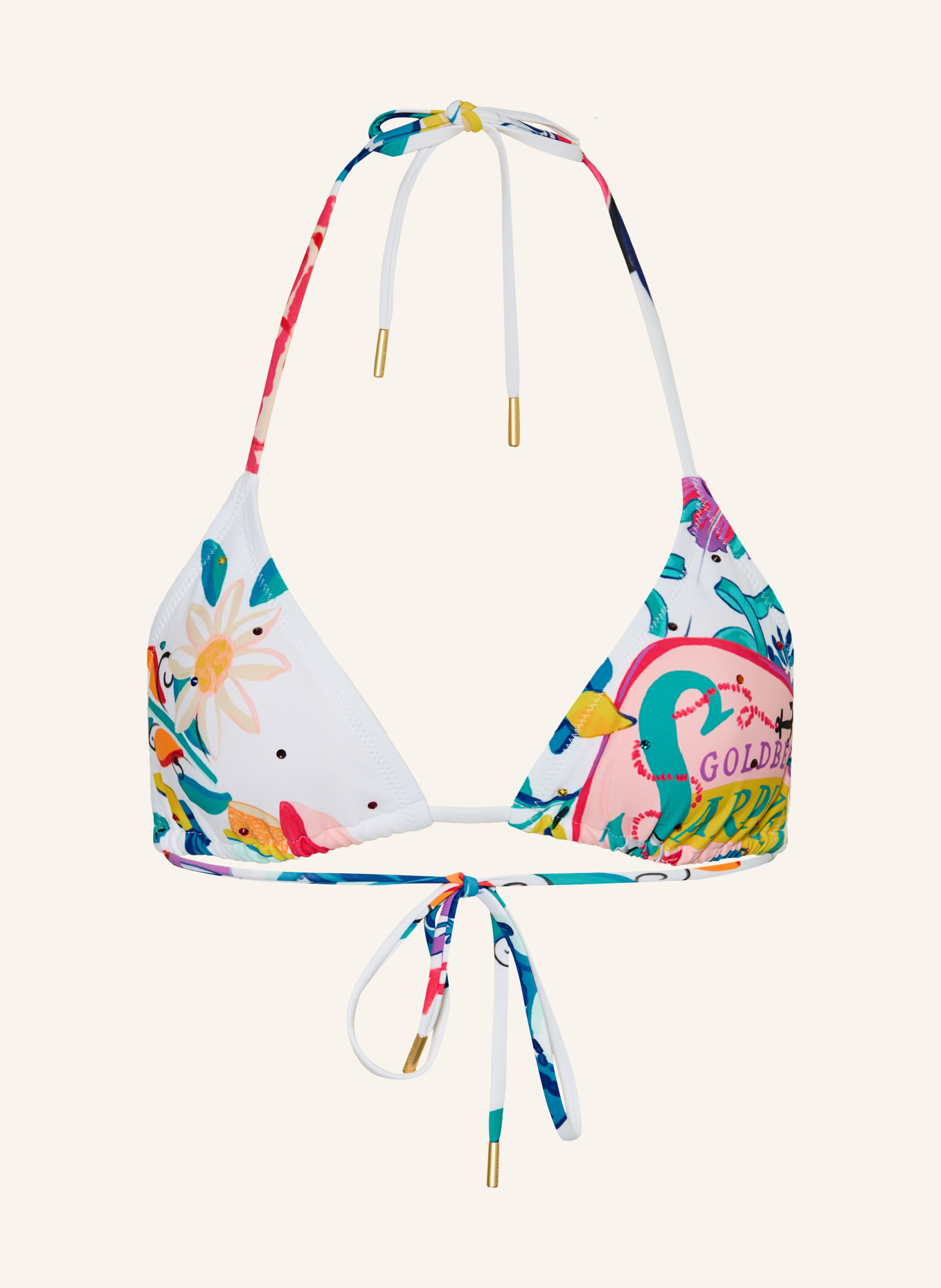 GOLDBERGH Triangel-bikinitop CAPRELLA met sierstenen: CRÈME / GEEL / TURQUOISE