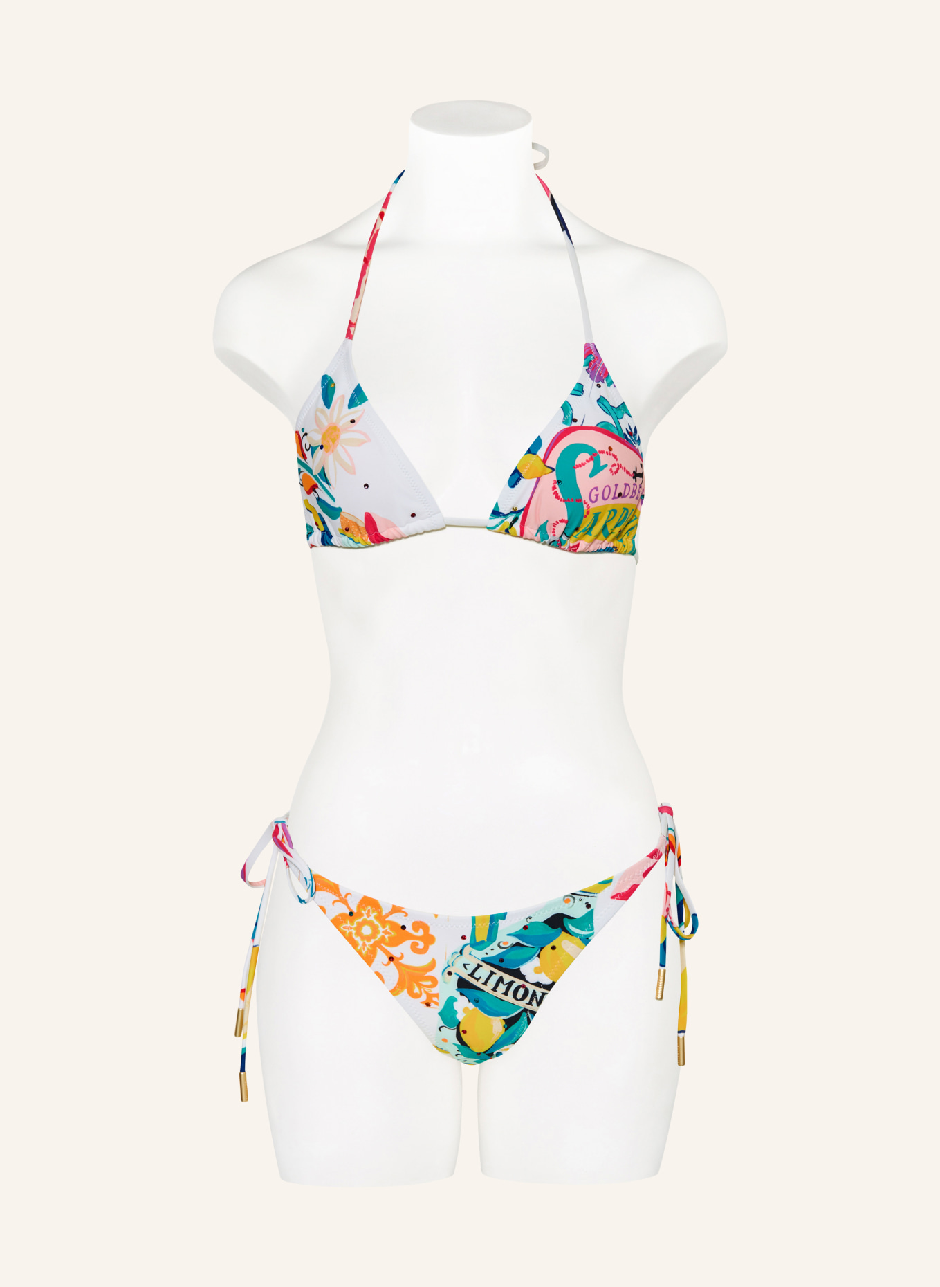 GOLDBERGH Triangel-bikinitop CAPRELLA met sierstenen: CRÈME / GEEL / TURQUOISE