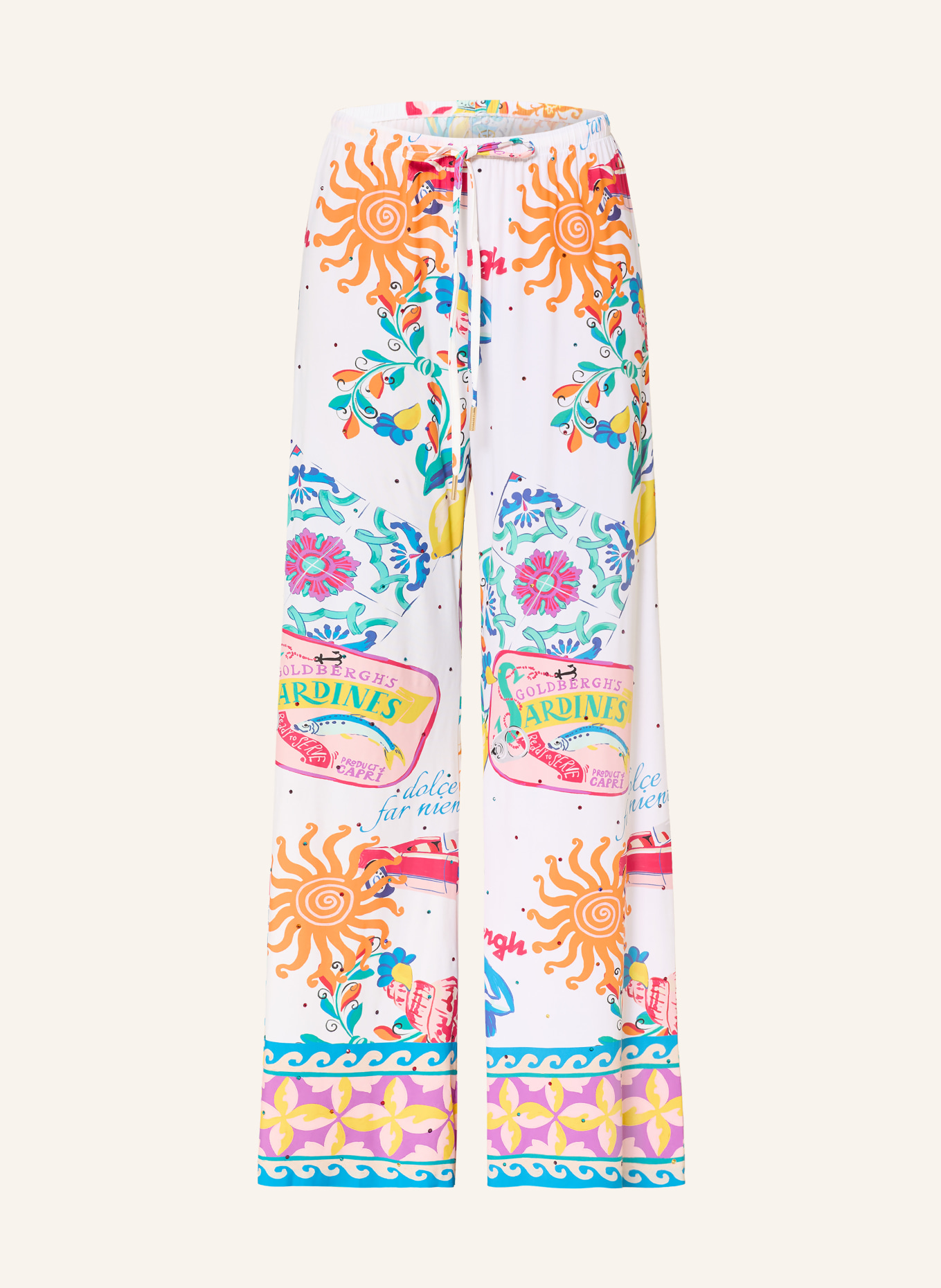 GOLDBERGH ZENZERA-jerseybroek met strass-steentjes: WIT / ORANJE / MINT