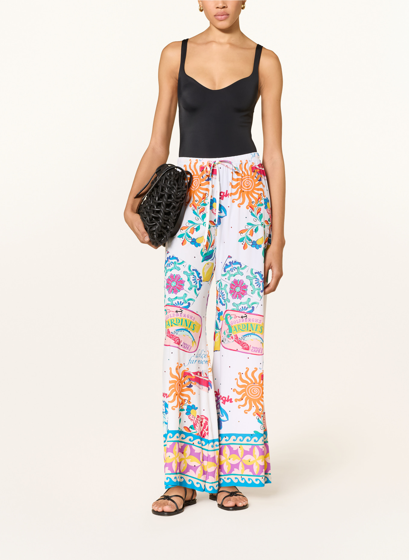 GOLDBERGH ZENZERA-jerseybroek met strass-steentjes: WIT / ORANJE / MINT