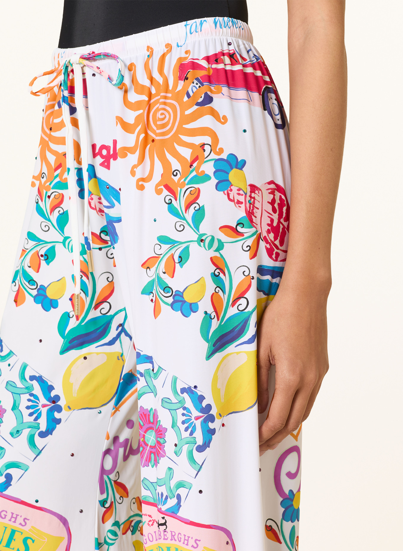 GOLDBERGH ZENZERA-jerseybroek met strass-steentjes: WIT / ORANJE / MINT