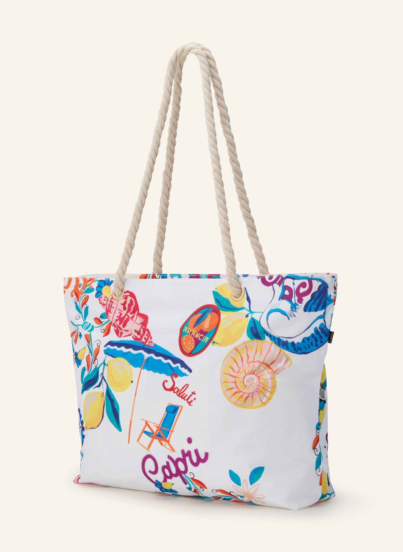 GOLDBERGH Strandtasche ANGELA mit Schmucksteinen: WEISS / GELB / BLAU