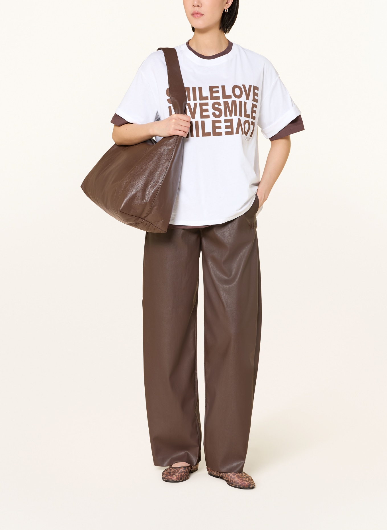 10DAYS T-Shirt: WEISS / DUNKELBRAUN