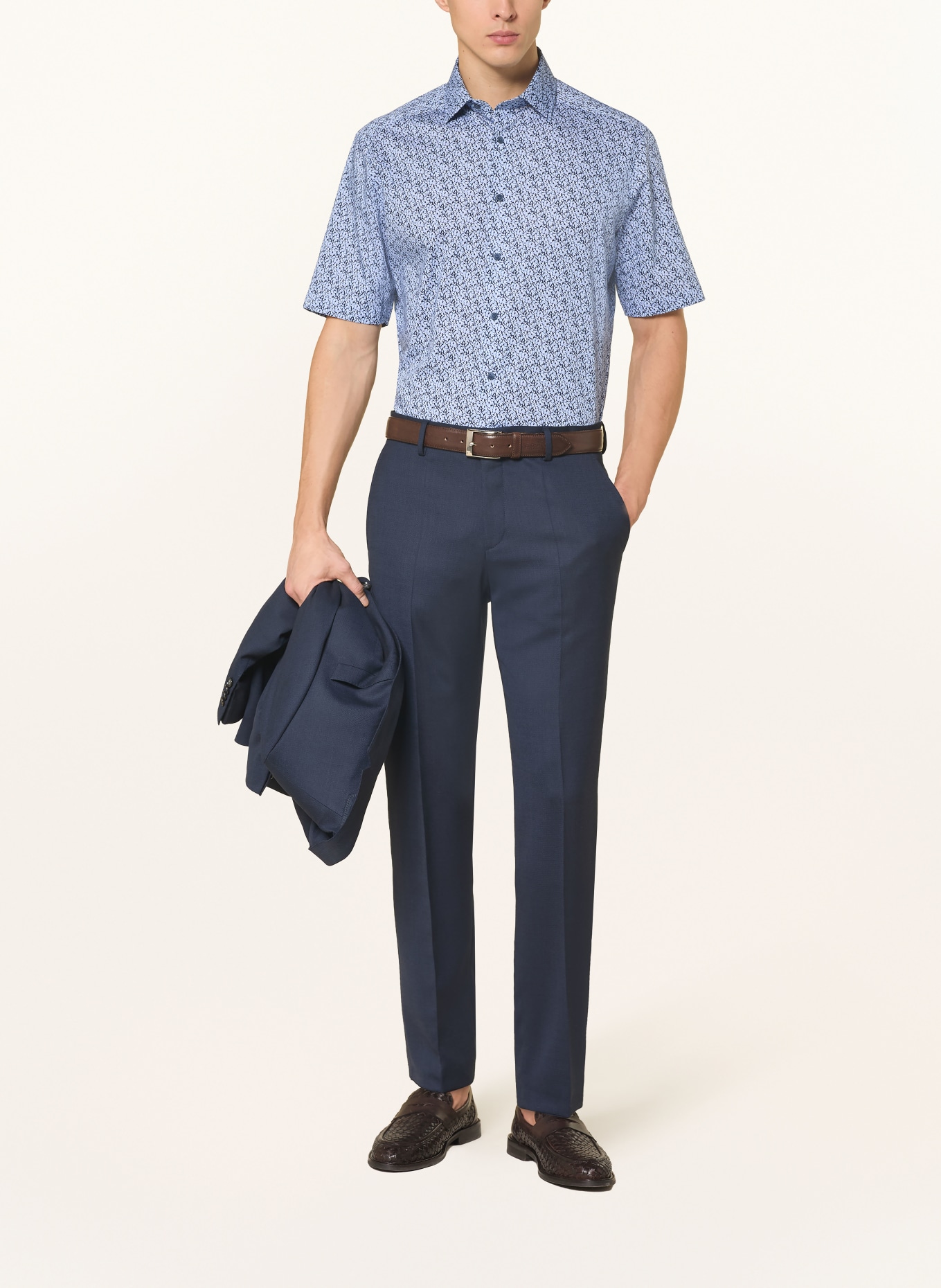 OLYMP Kurzarm-Hemd Luxor modern fit: DUNKELBLAU / HELLBLAU