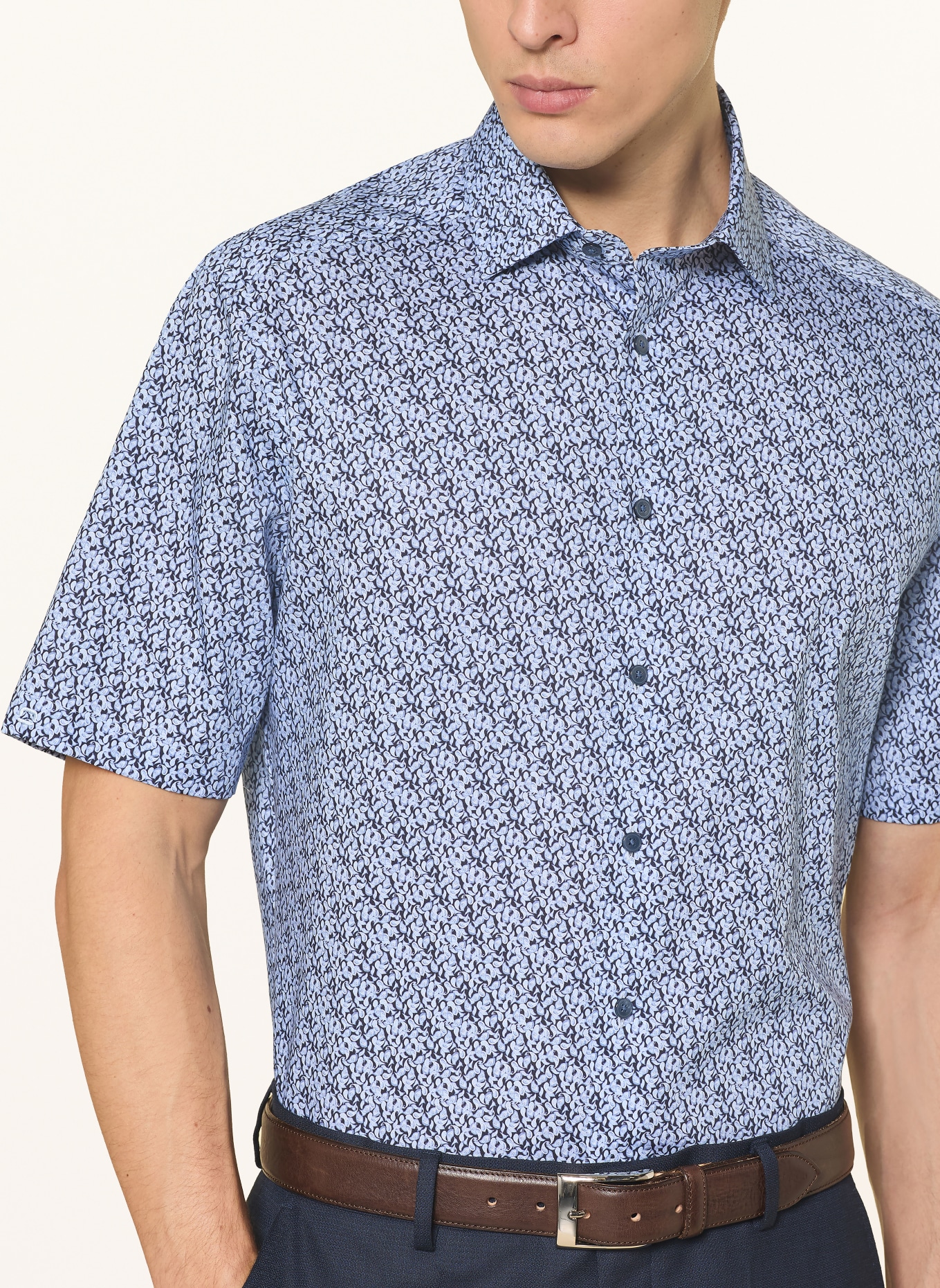 OLYMP Kurzarm-Hemd Luxor modern fit: DUNKELBLAU / HELLBLAU