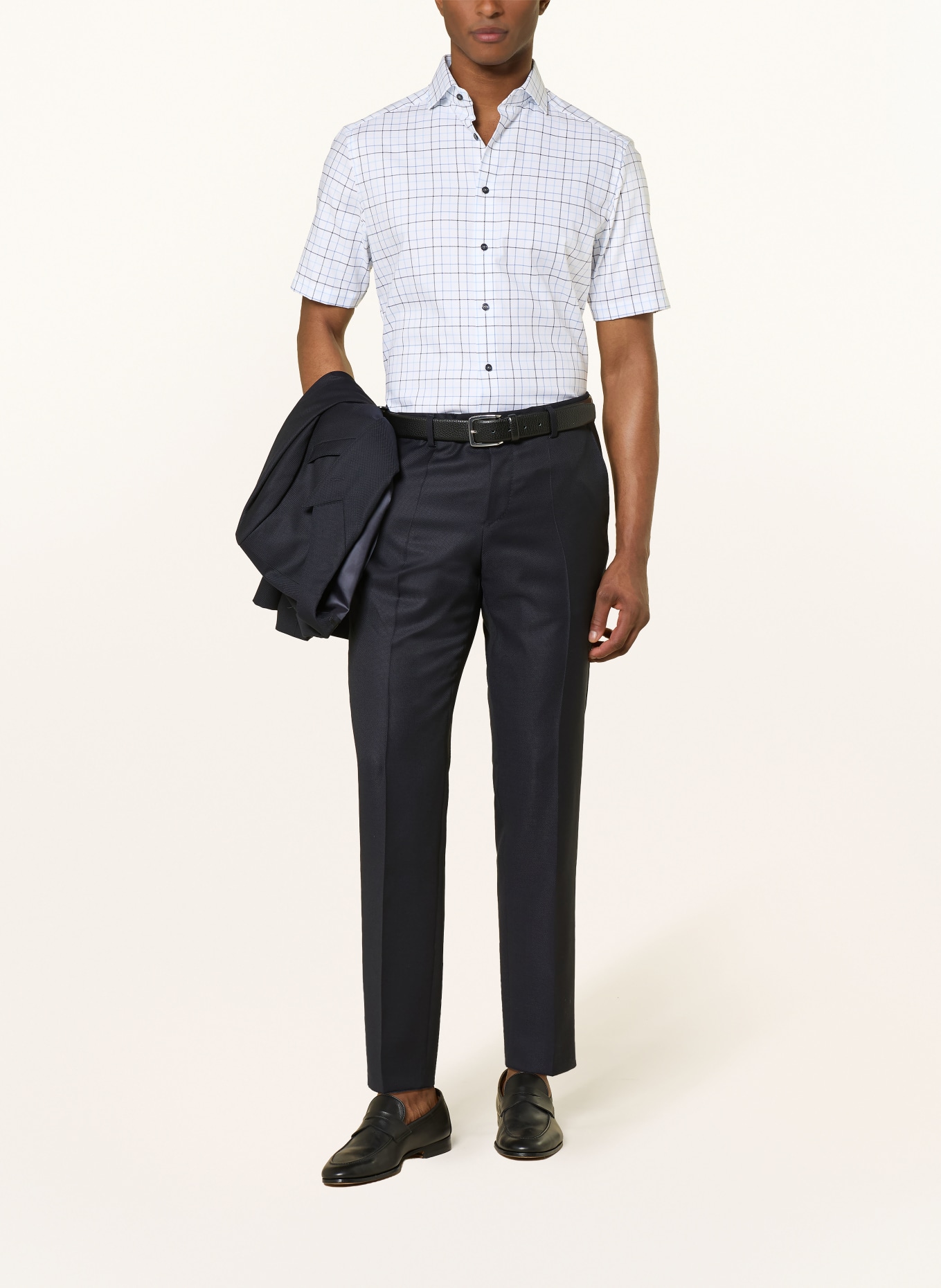 OLYMP Kurzarm-Hemd Luxor modern fit: WEISS / DUNKELGRAU / HELLBLAU