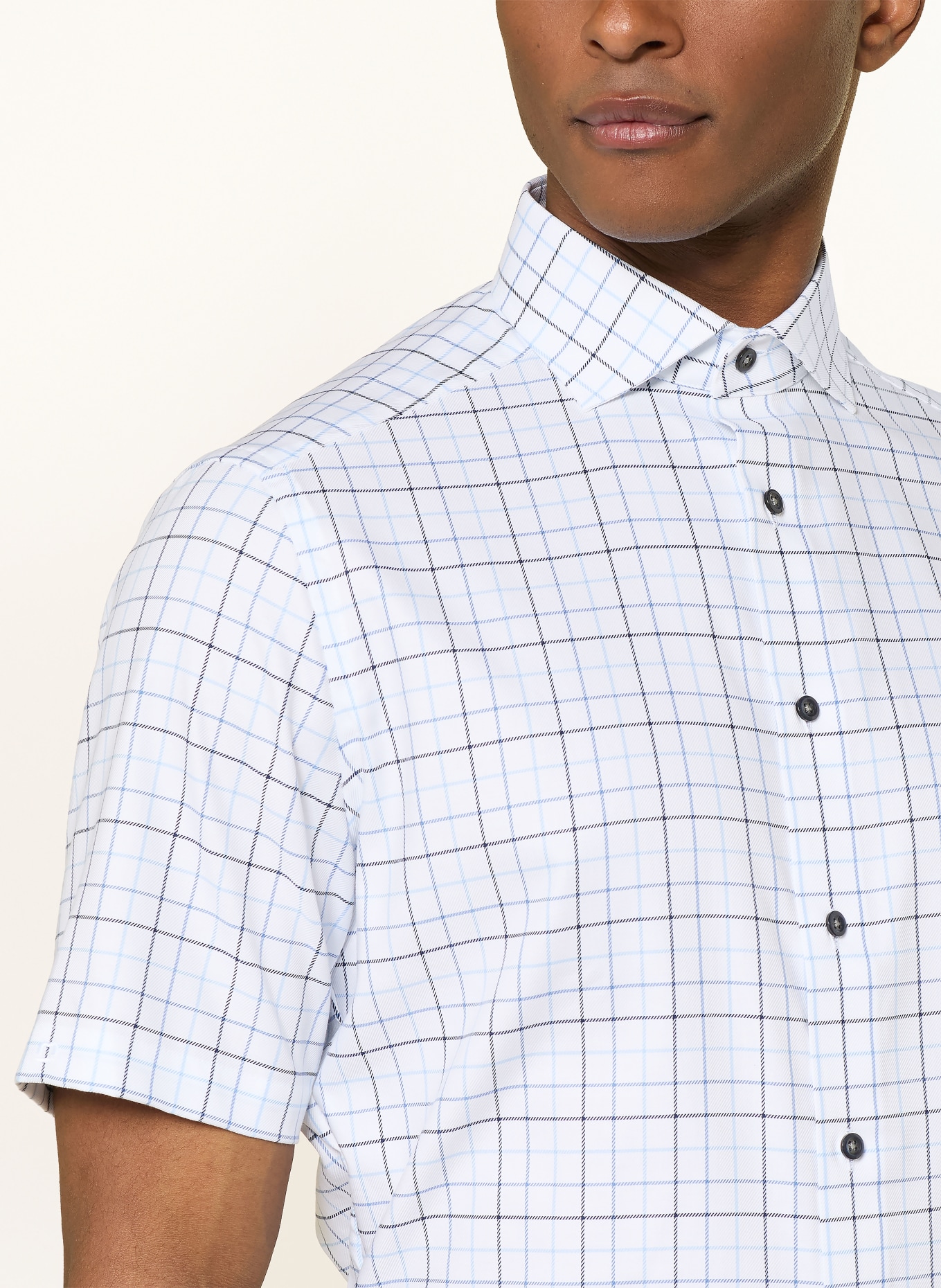 OLYMP Kurzarm-Hemd Luxor modern fit: WEISS / DUNKELGRAU / HELLBLAU