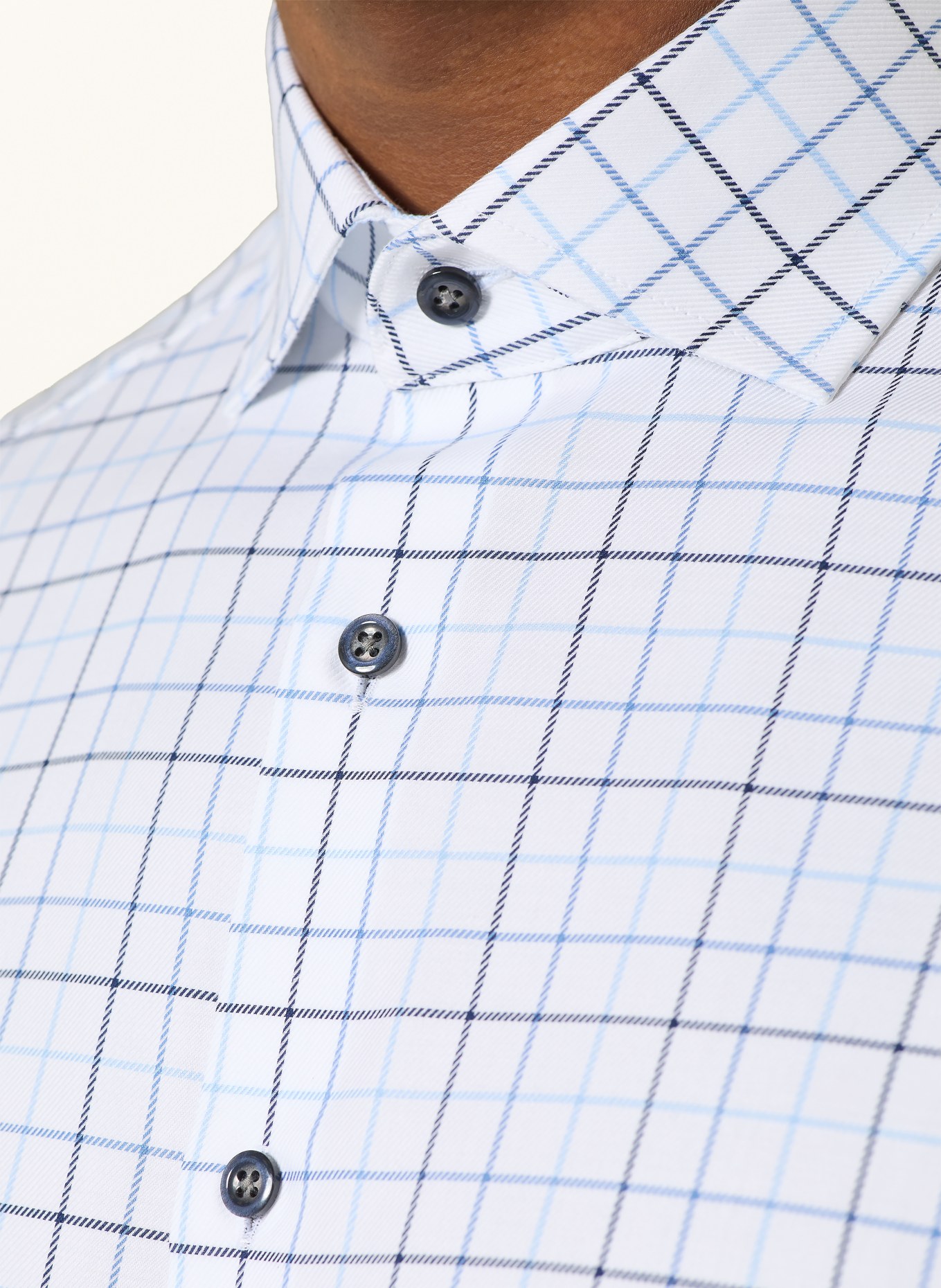 OLYMP Kurzarm-Hemd Luxor modern fit: WEISS / DUNKELGRAU / HELLBLAU