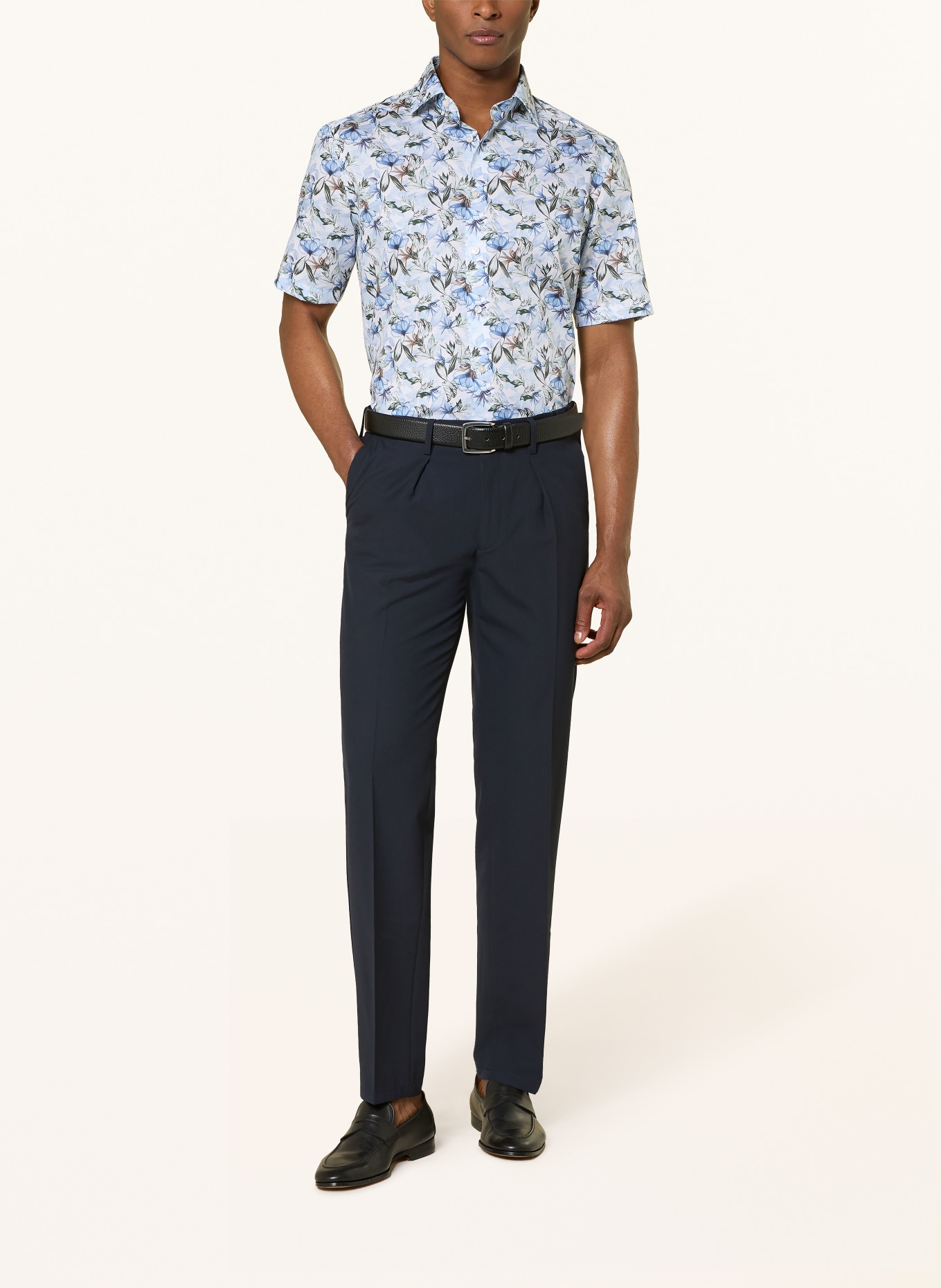 OLYMP Kurzarm-Hemd Luxor modern fit: HELLBLAU / BRAUN / GRÜN