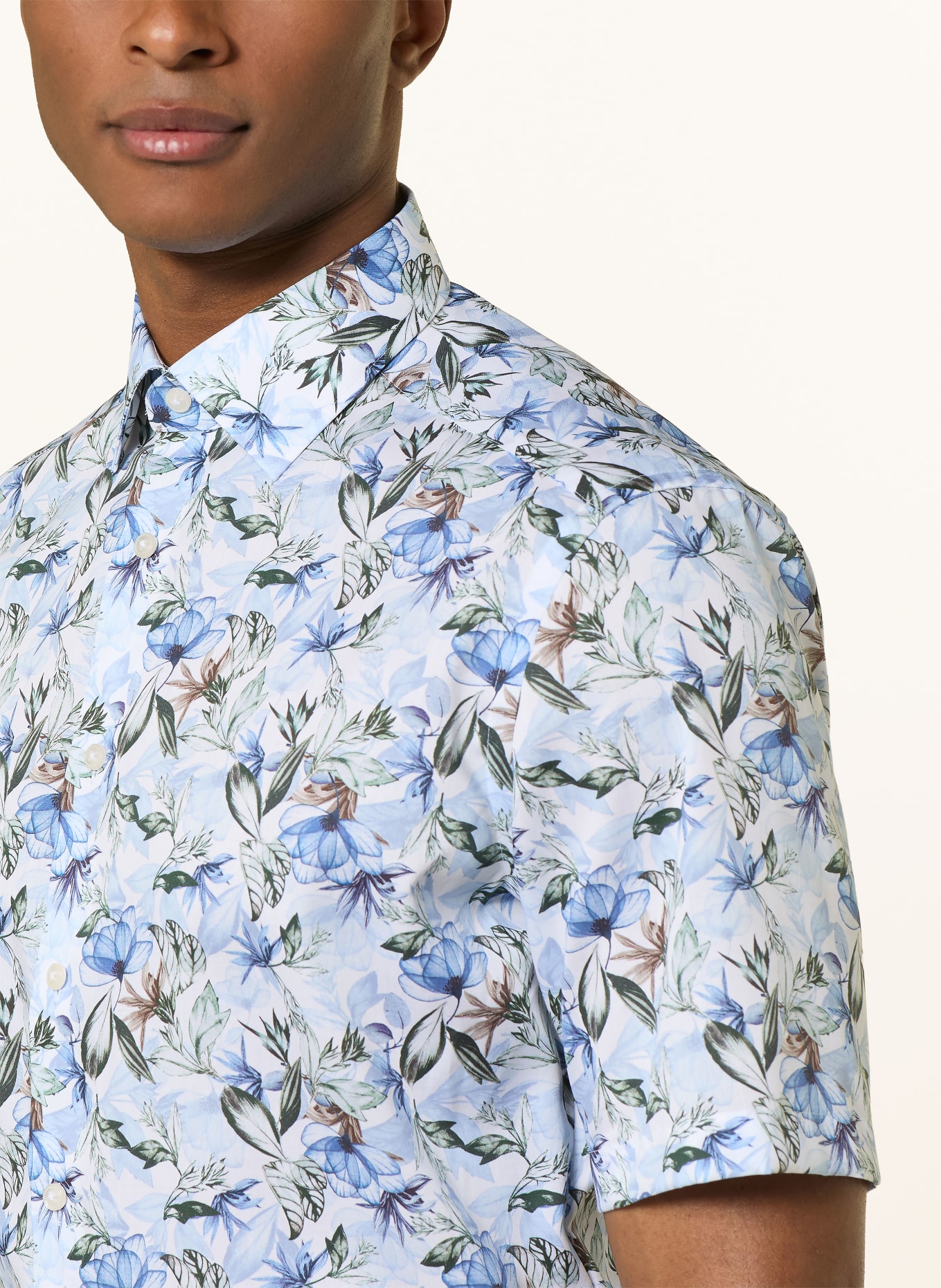 OLYMP Kurzarm-Hemd Luxor modern fit: HELLBLAU / BRAUN / GRÜN