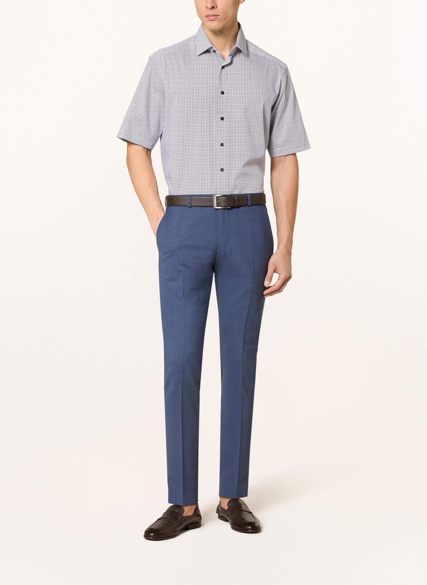 OLYMP Kurzarm-Hemd Luxor comfort fit: WEISS / DUNKELBLAU