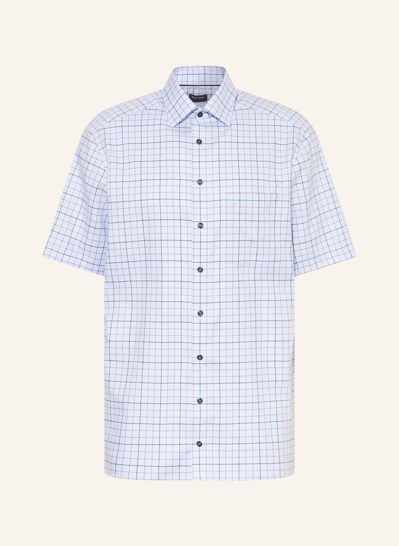OLYMP Kurzarm-Hemd Luxor comfort fit: HELLBLAU / BEIGE / DUNKELROT
