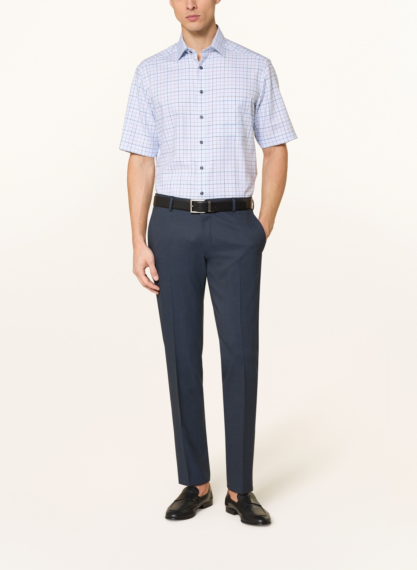 OLYMP Kurzarm-Hemd Luxor comfort fit: HELLBLAU / BEIGE / DUNKELROT