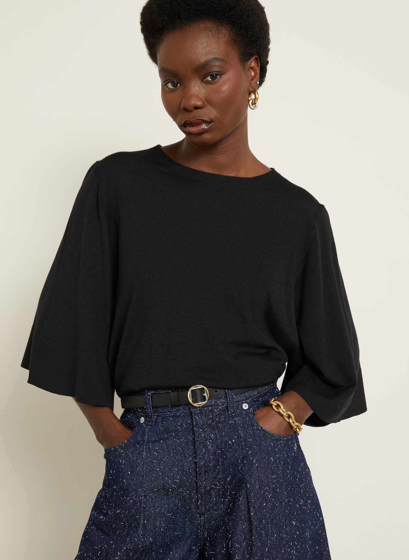 JACQUEMUS Pull LA MAILLE MANANCO à manches 3/4: NOIR