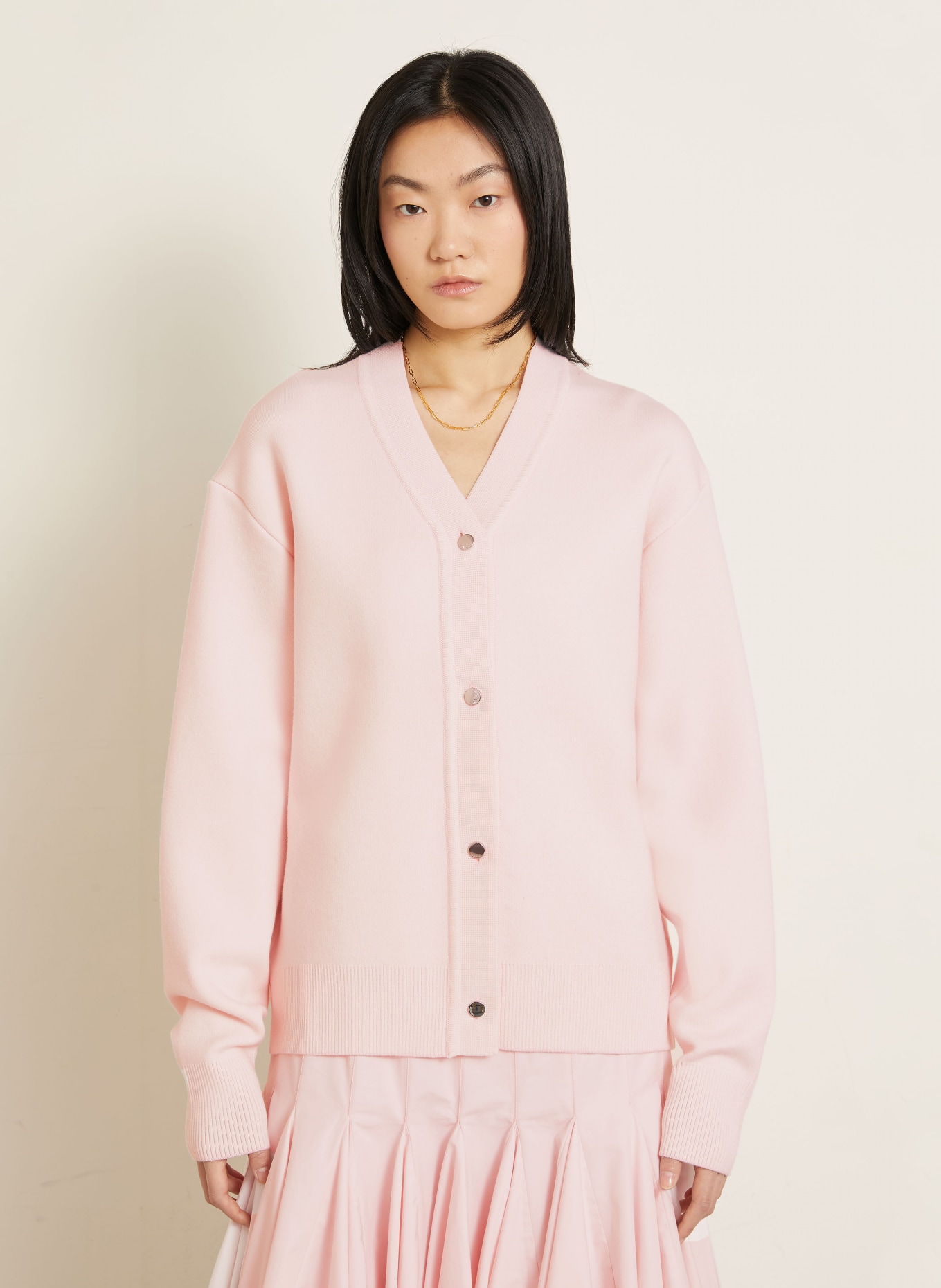 JACQUEMUS Strickjacke LE CARDIGAN DOPPIO aus Merinowolle: HELLROSA