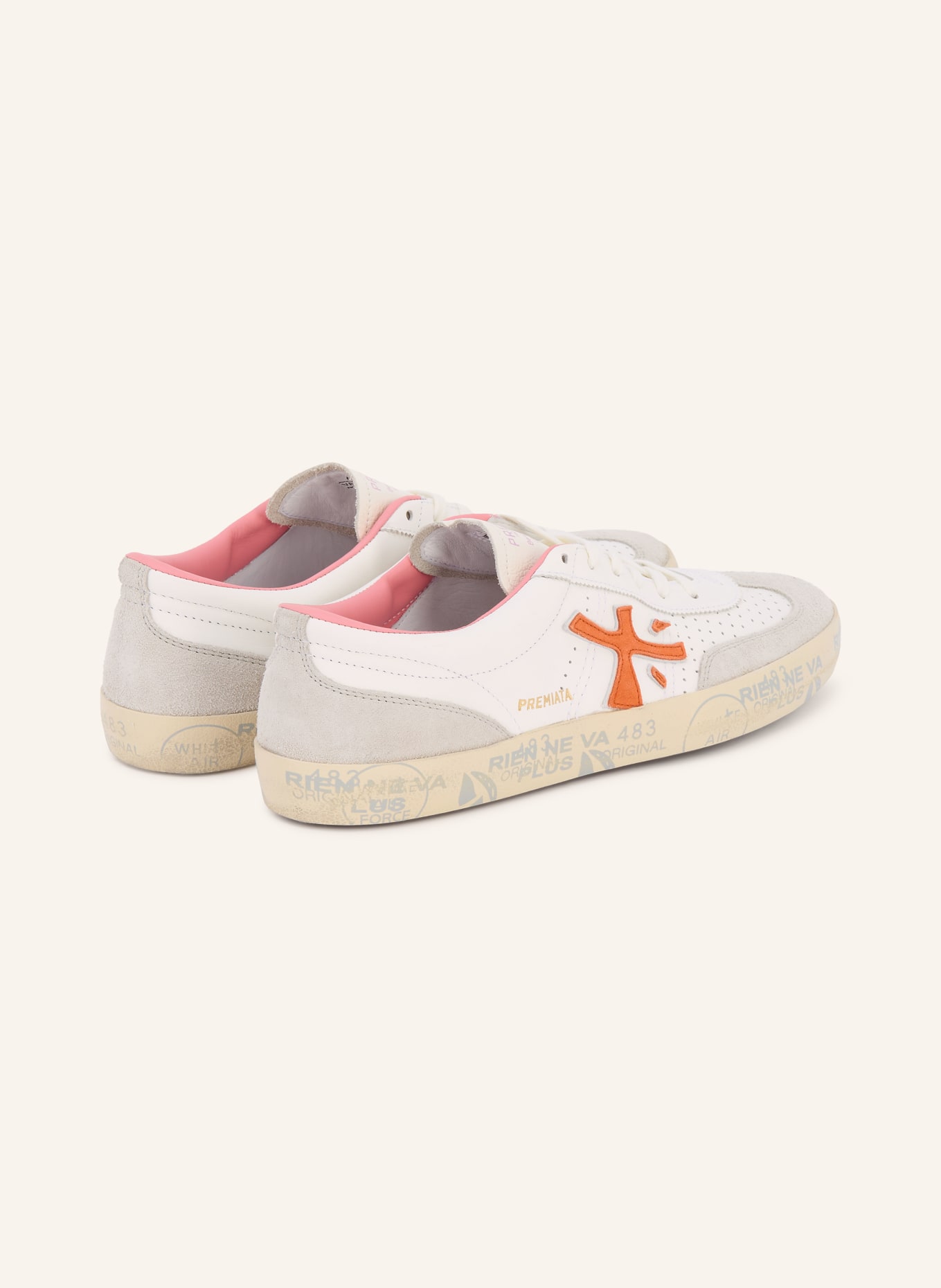 PREMIATA Baskets PREMIUM DAVID: BLANC / GRIS CLAIR / ORANGE