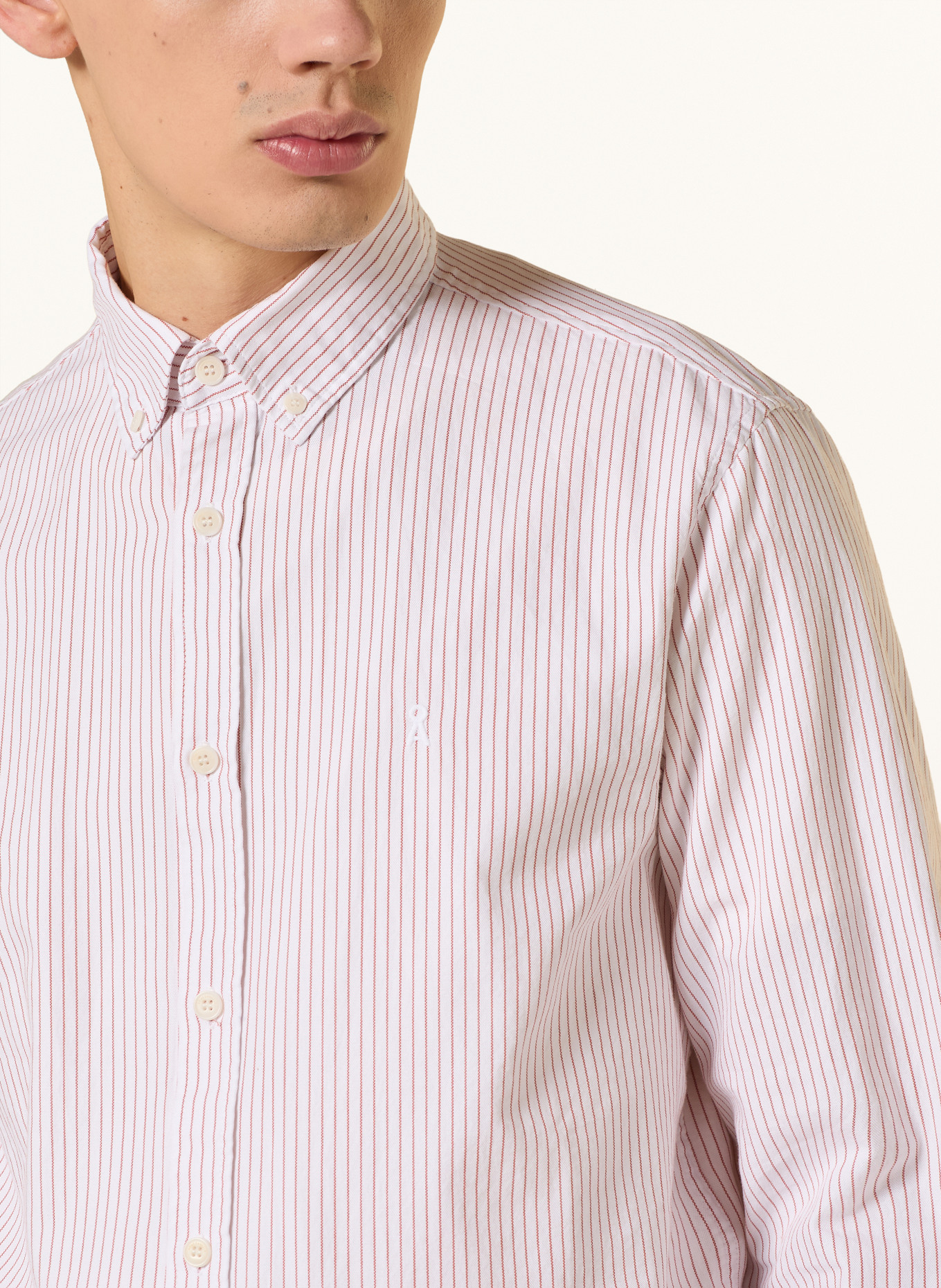 ARMEDANGELS Overhemd QUAASA Slim Fit: WIT / DONKERORANJE