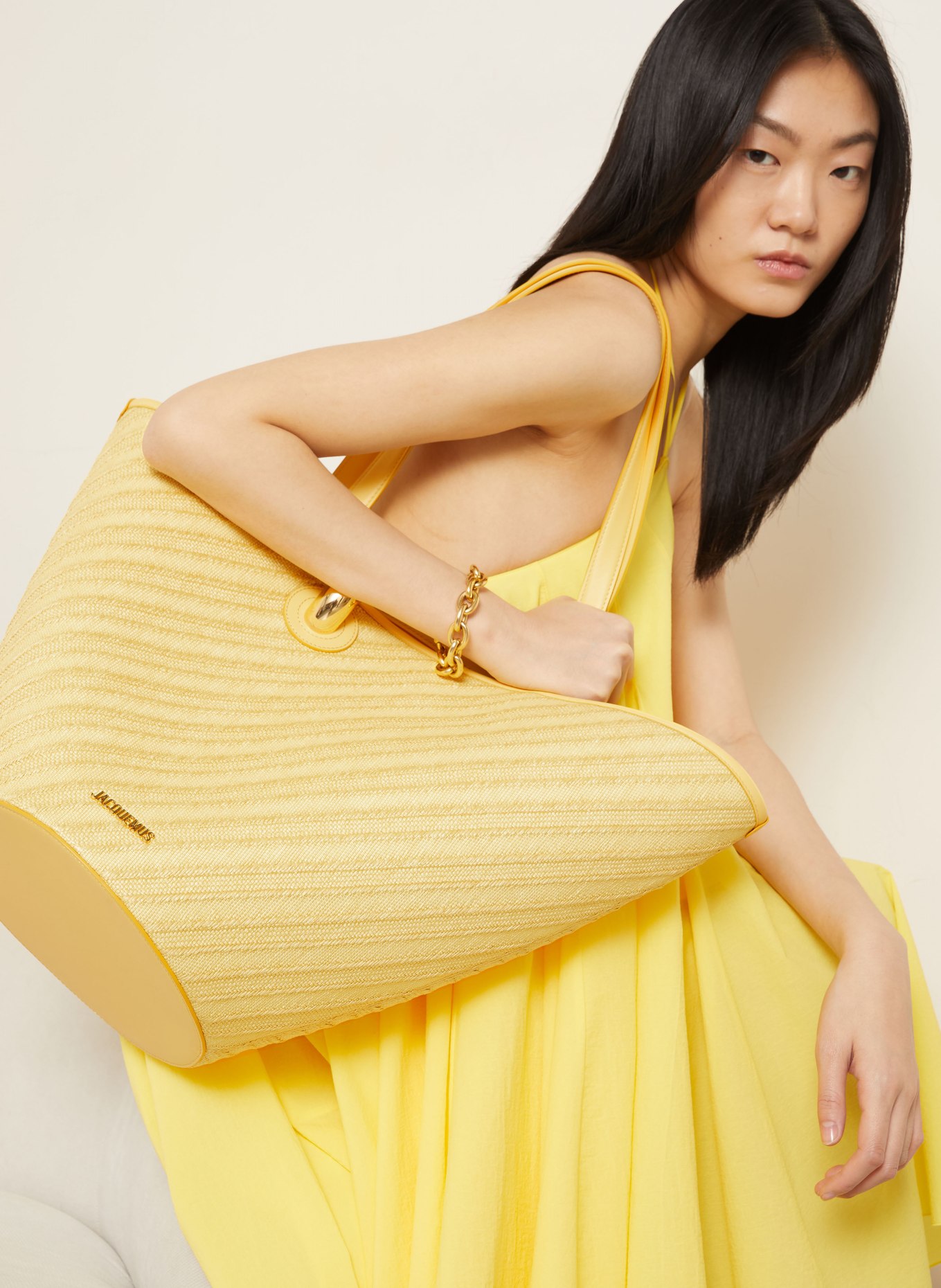 JACQUEMUS Torba na zakupy LE BAMBOLA: JASNOŻÓŁTY / ZŁOTY