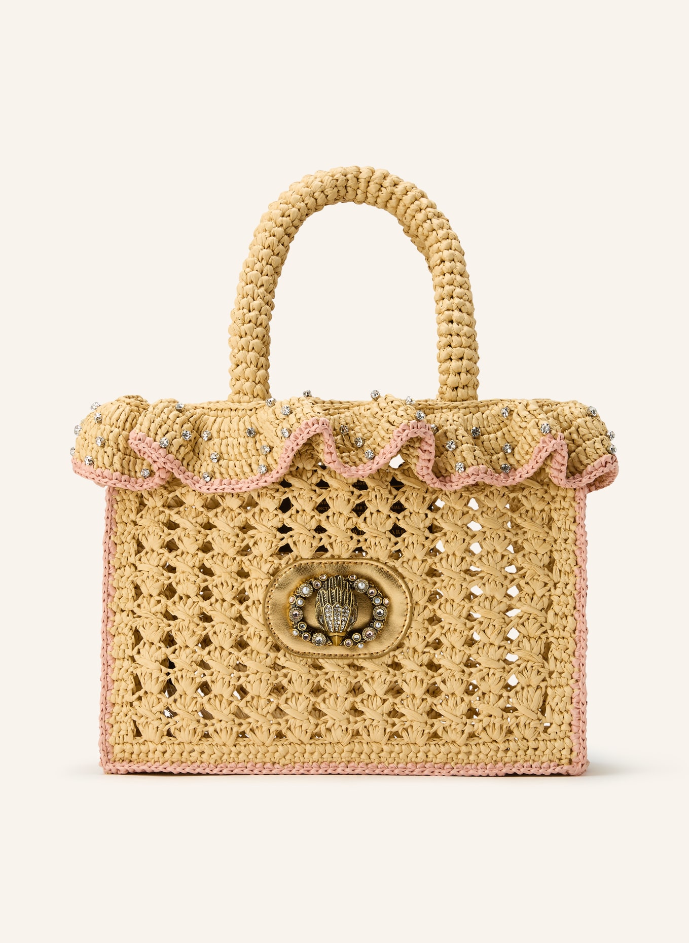 KURT GEIGER CHELSA LARGE shopper bag with gemstones: BEIGE / GOLD / ROSE