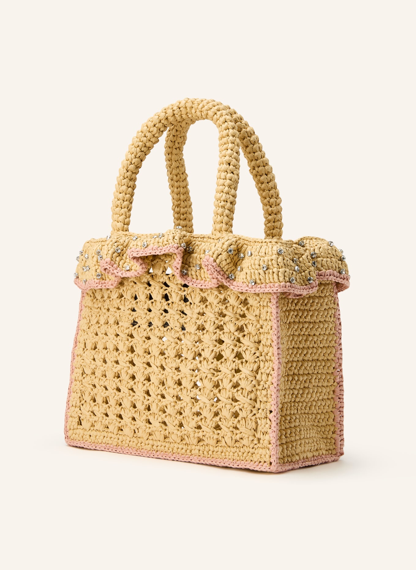 KURT GEIGER CHELSA LARGE shopper bag with gemstones: BEIGE / GOLD / ROSE