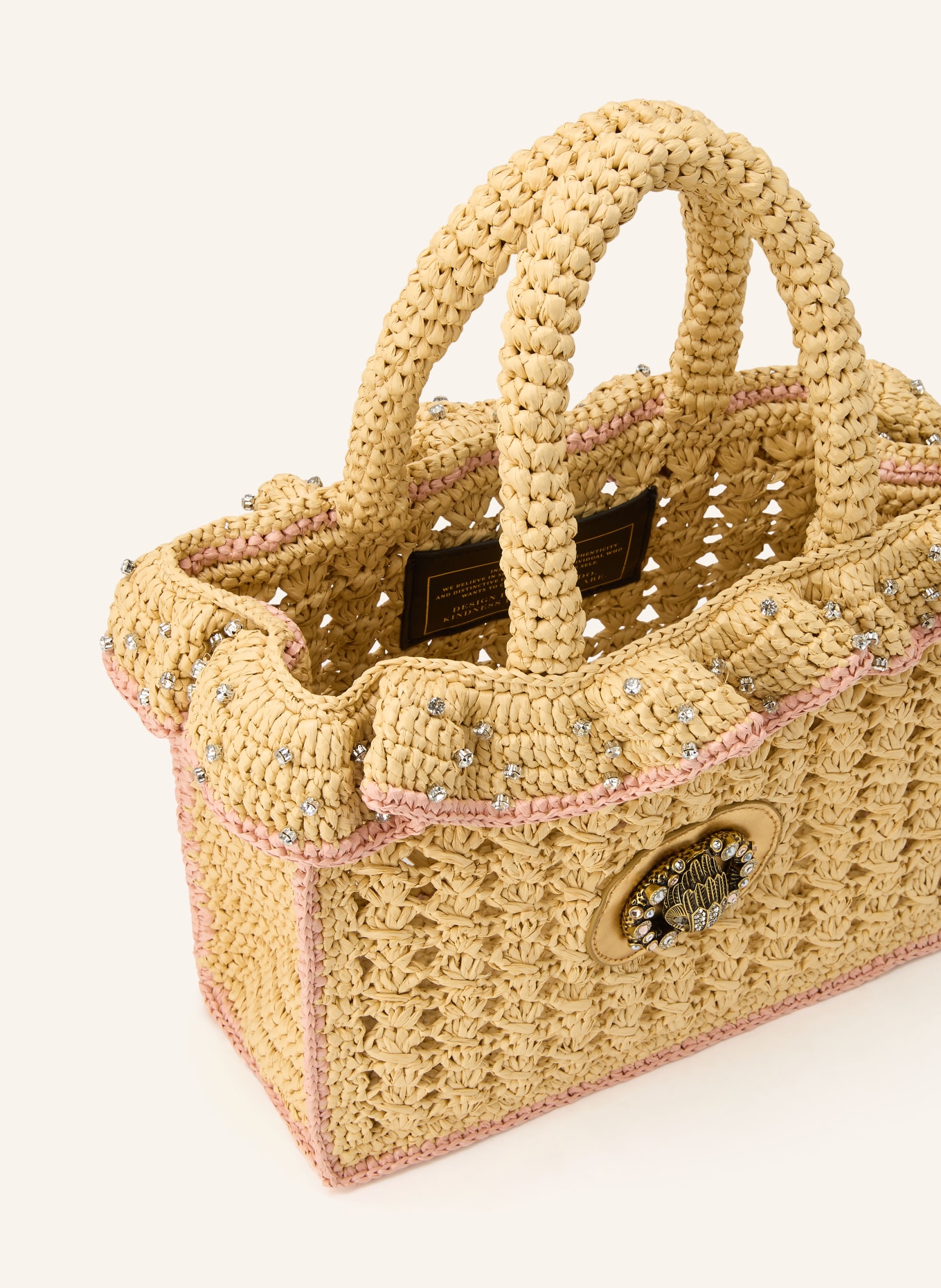 KURT GEIGER CHELSA LARGE shopper bag with gemstones: BEIGE / GOLD / ROSE