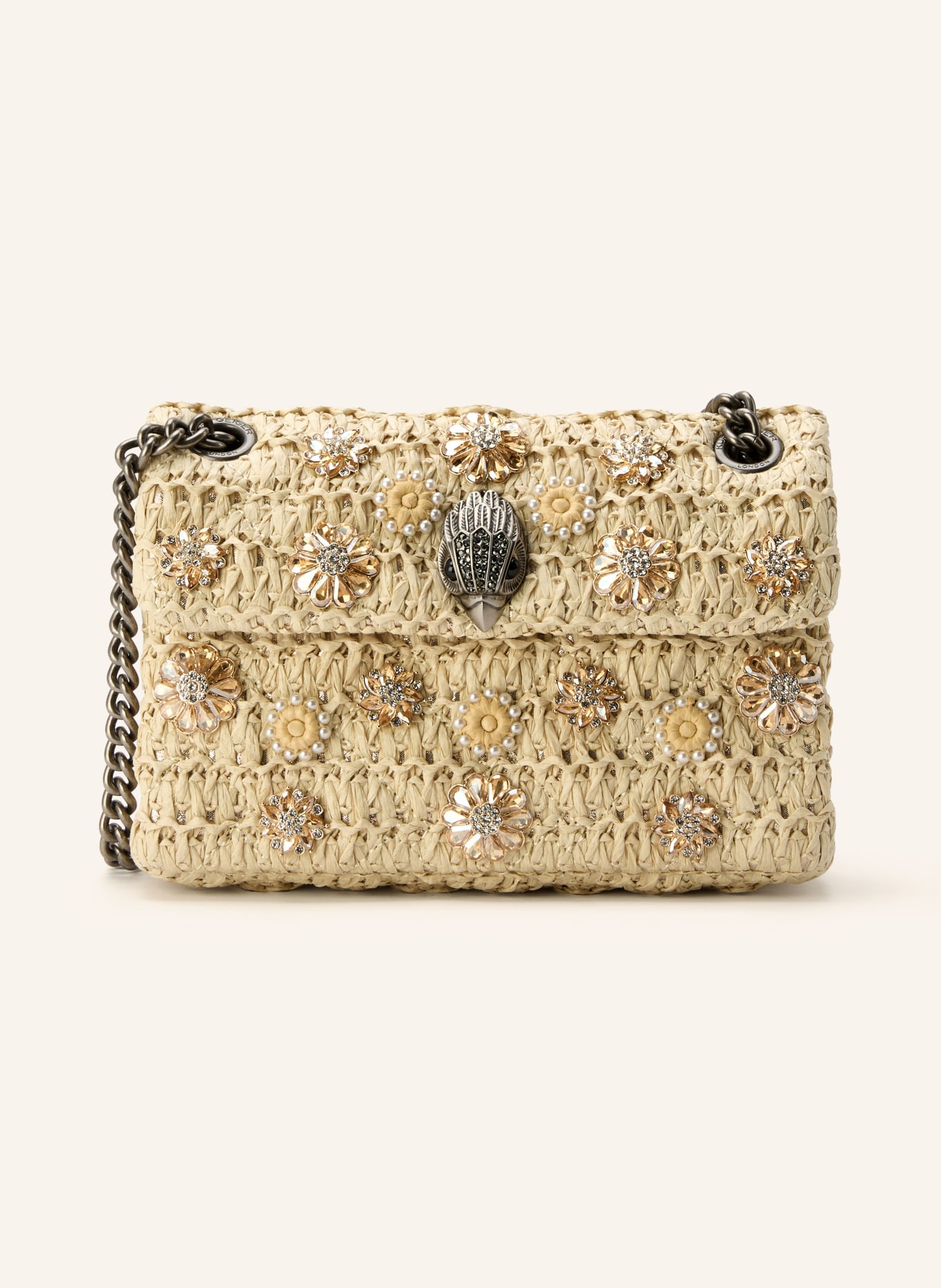 KURT GEIGER Umhängetasche KENSINGTON MINI mit Schmucksteinen: BEIGE / SILBER / GOLD
