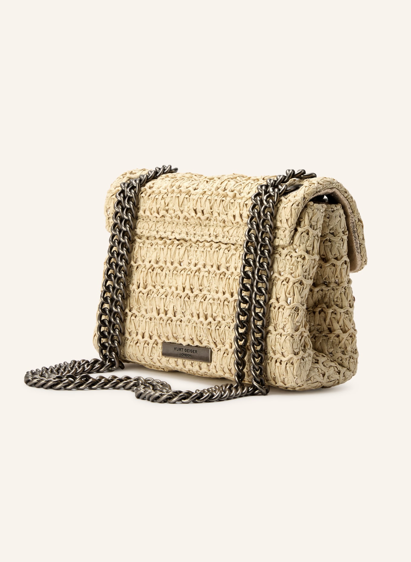 KURT GEIGER Umhängetasche KENSINGTON MINI mit Schmucksteinen: BEIGE / SILBER / GOLD