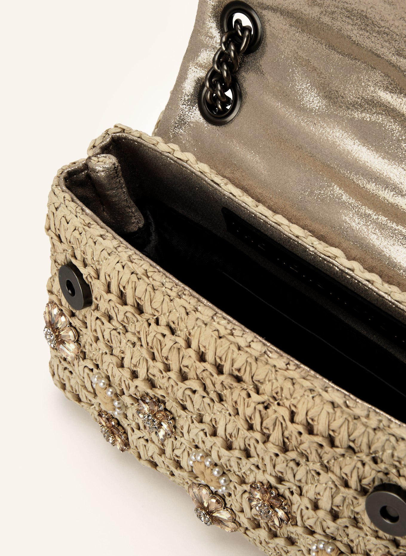 KURT GEIGER Umhängetasche KENSINGTON MINI mit Schmucksteinen: BEIGE / SILBER / GOLD