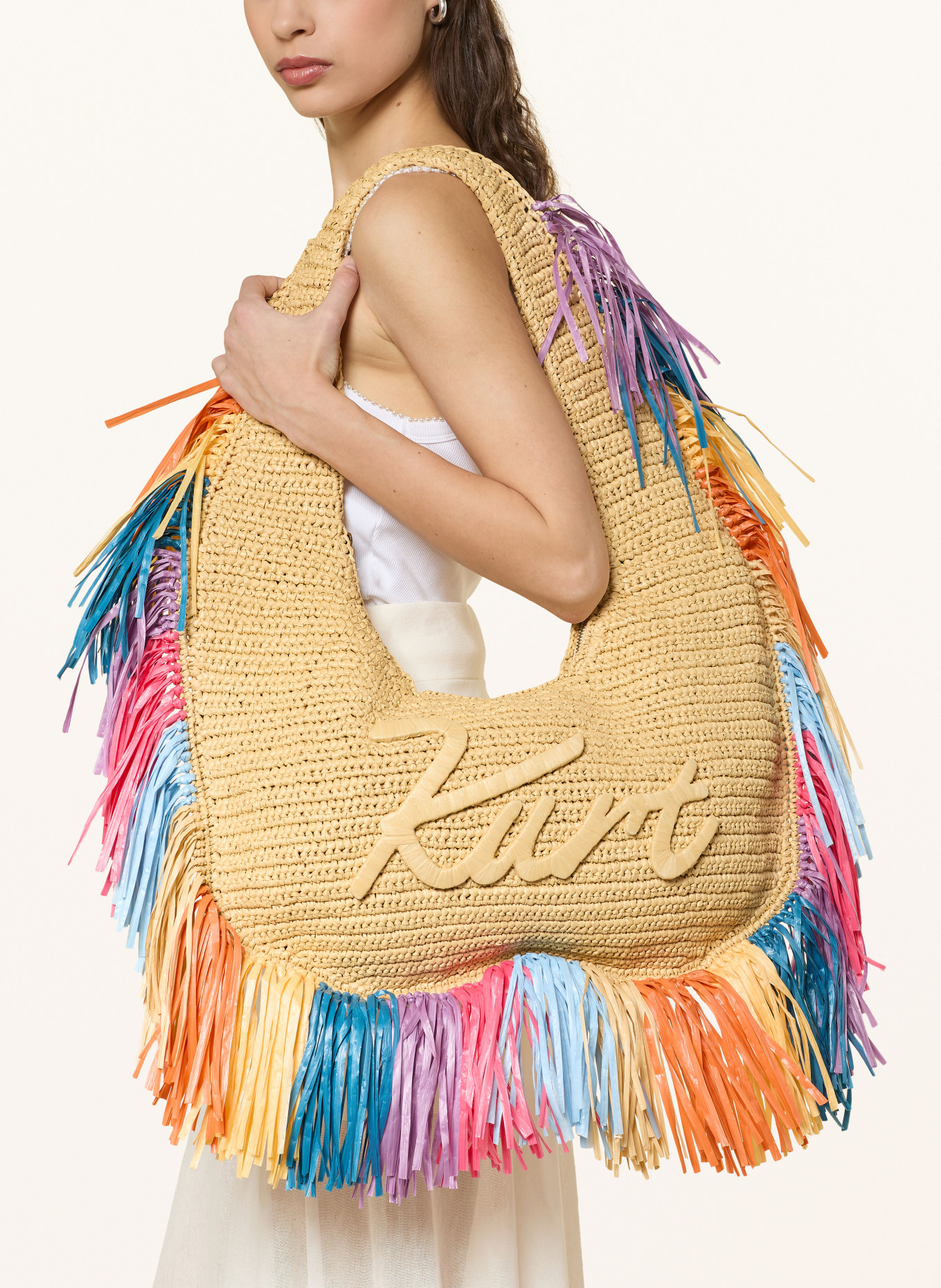 KURT GEIGER KURT LARGE drawstring bag: BEIGE / PINK / LIGHT BLUE