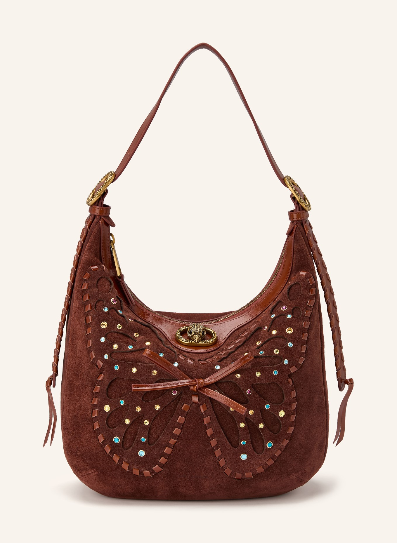 KURT GEIGER Schultertasche mit Schmucksteinen: BRAUN / GOLD