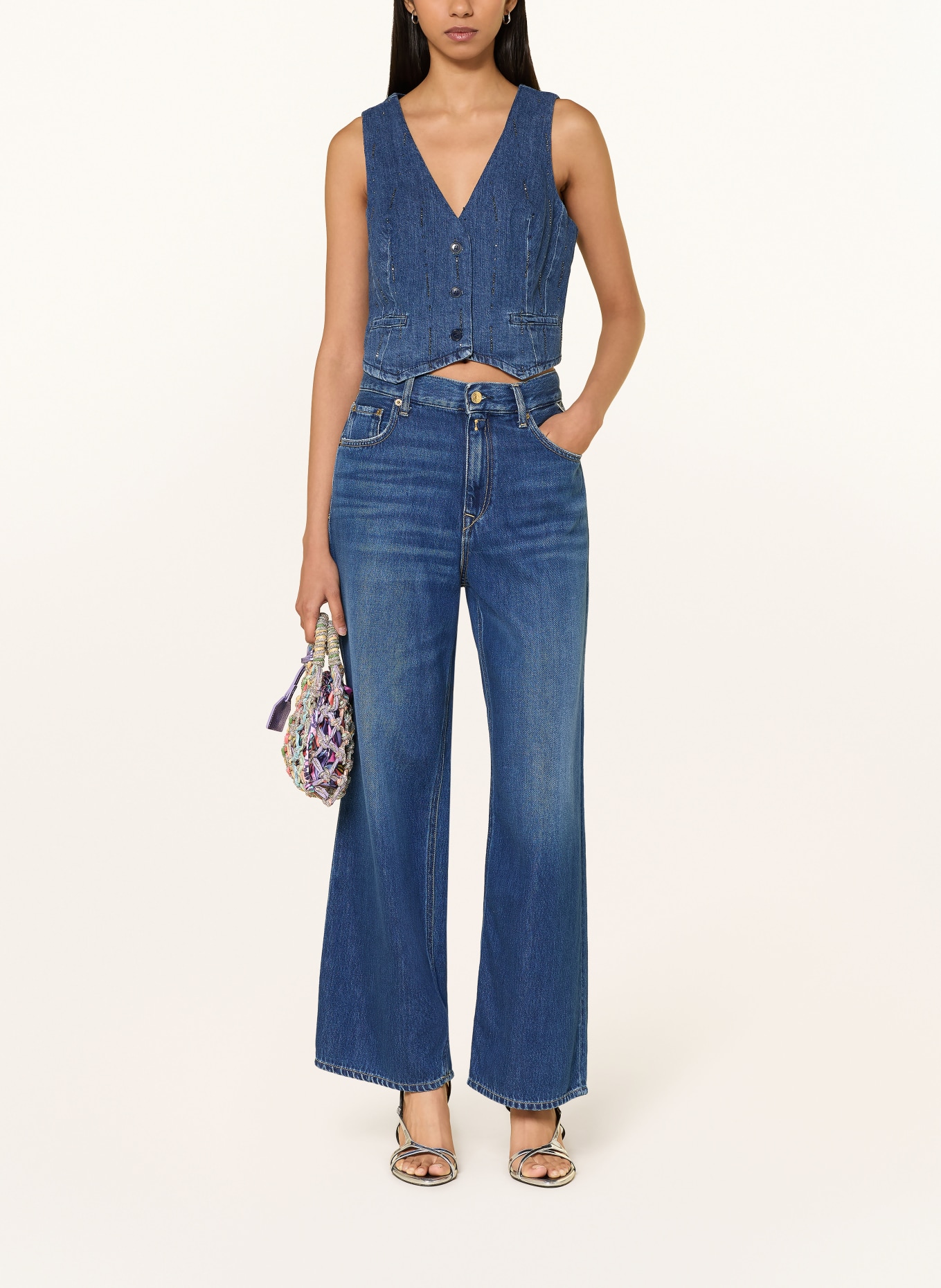 KURT GEIGER Tas MACRAME CRYSTAL met sierstenen: PAARS / ROZE / LICHTGROEN