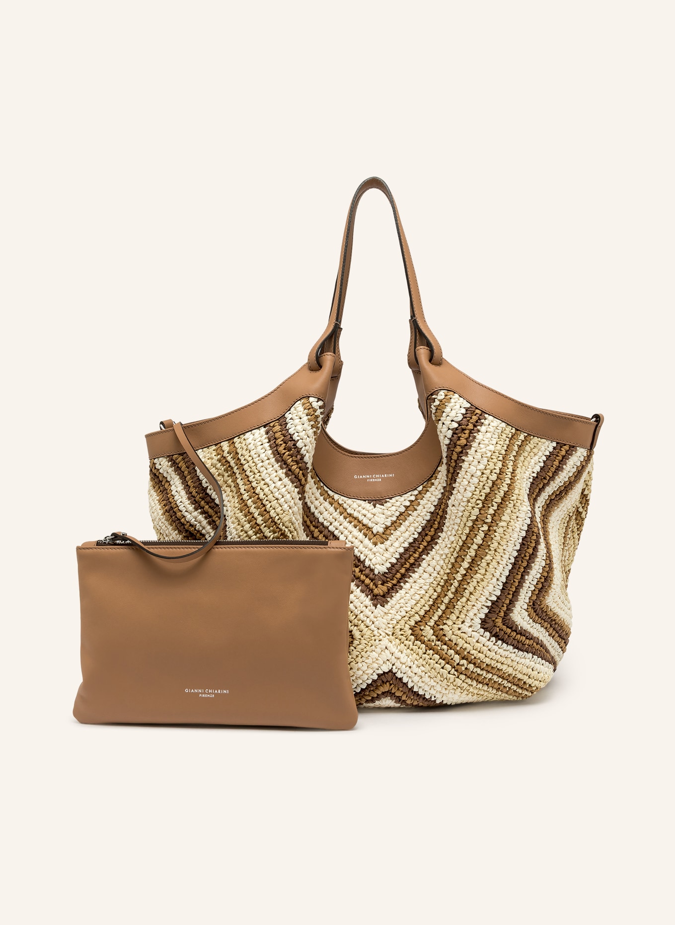 GIANNI CHIARINI Beuteltasche mit Pouch: CAMEL / HELLBRAUN / DUNKELBRAUN