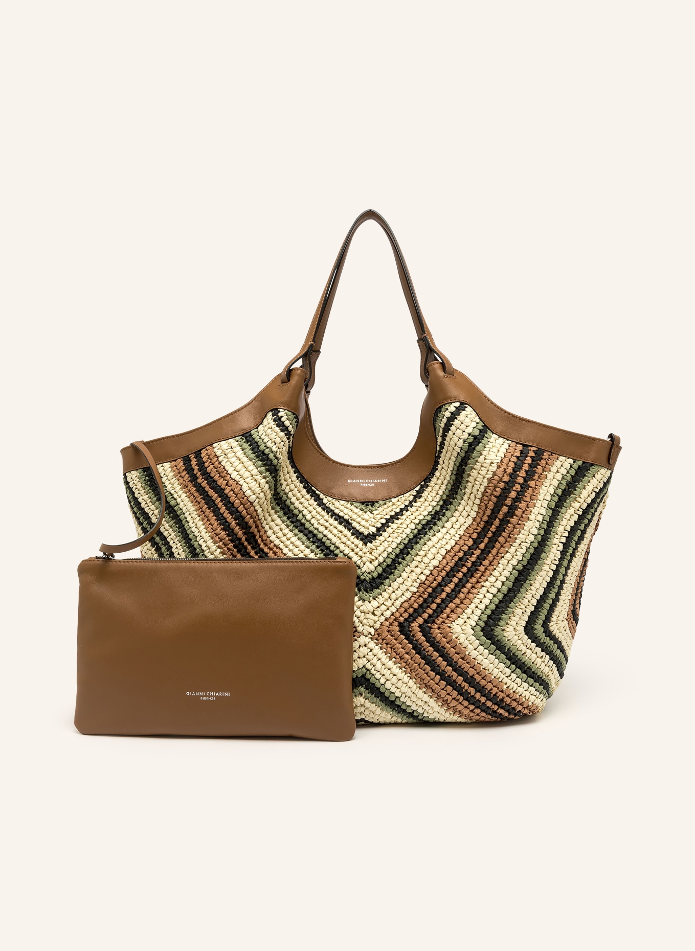 GIANNI CHIARINI Beuteltasche mit Pouch: BRAUN / HELLBRAUN / HELLGRÜN