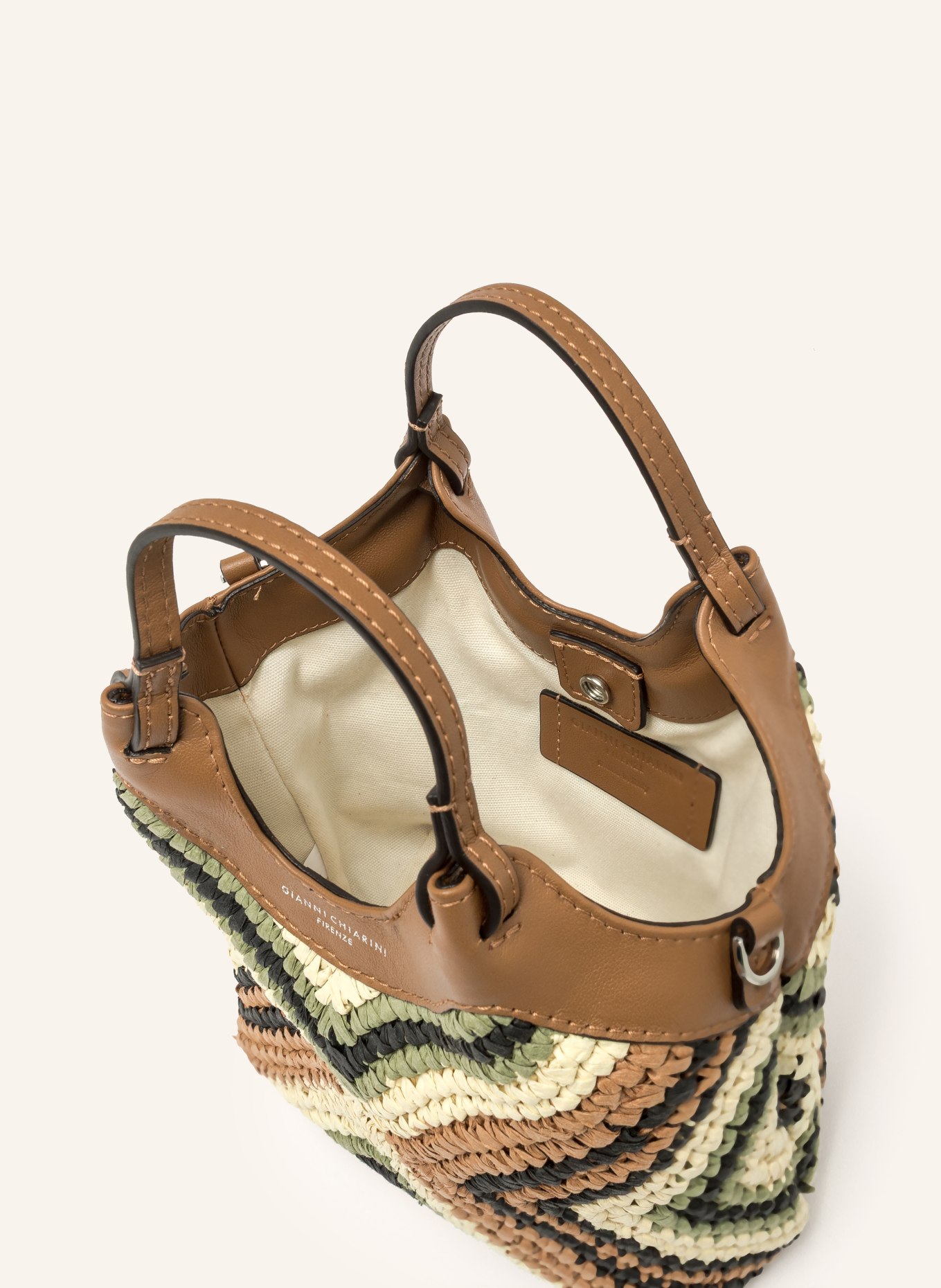 GIANNI CHIARINI Beuteltasche DUA MINI: CAMEL / CREME / HELLGRÜN