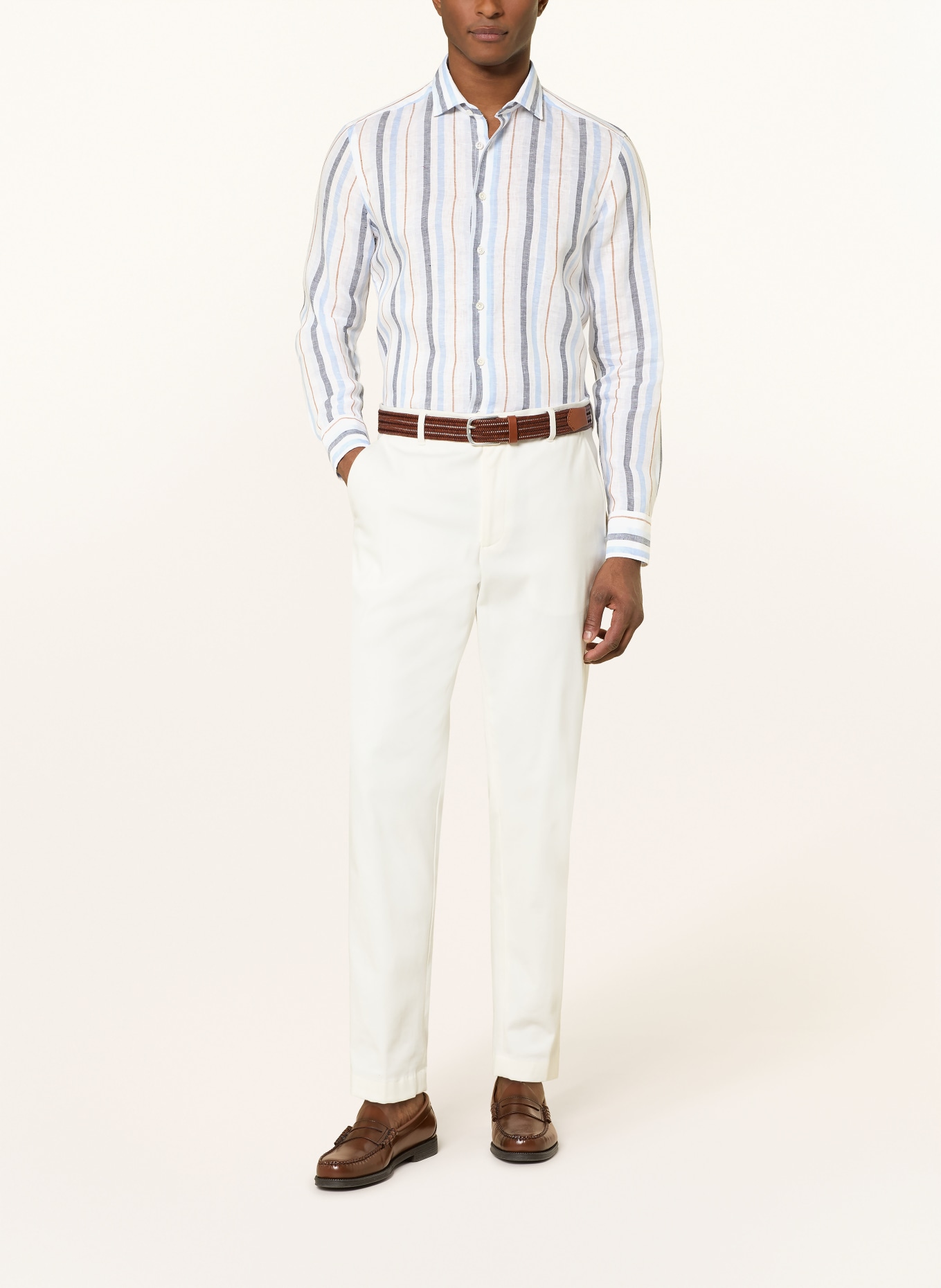 OLYMP SIGNATURE Leinenhemd Casual tailored fit: HELLBLAU / DUNKELGRAU / WEISS