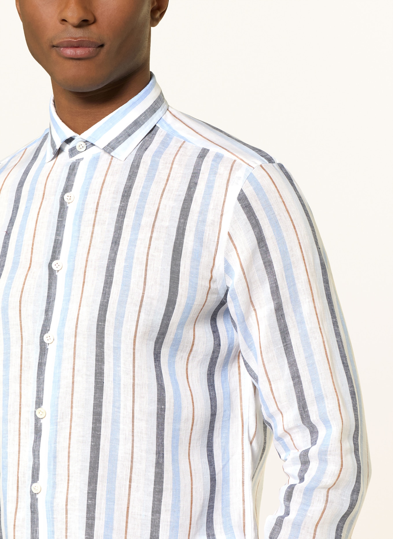 OLYMP SIGNATURE Leinenhemd Casual tailored fit: HELLBLAU / DUNKELGRAU / WEISS