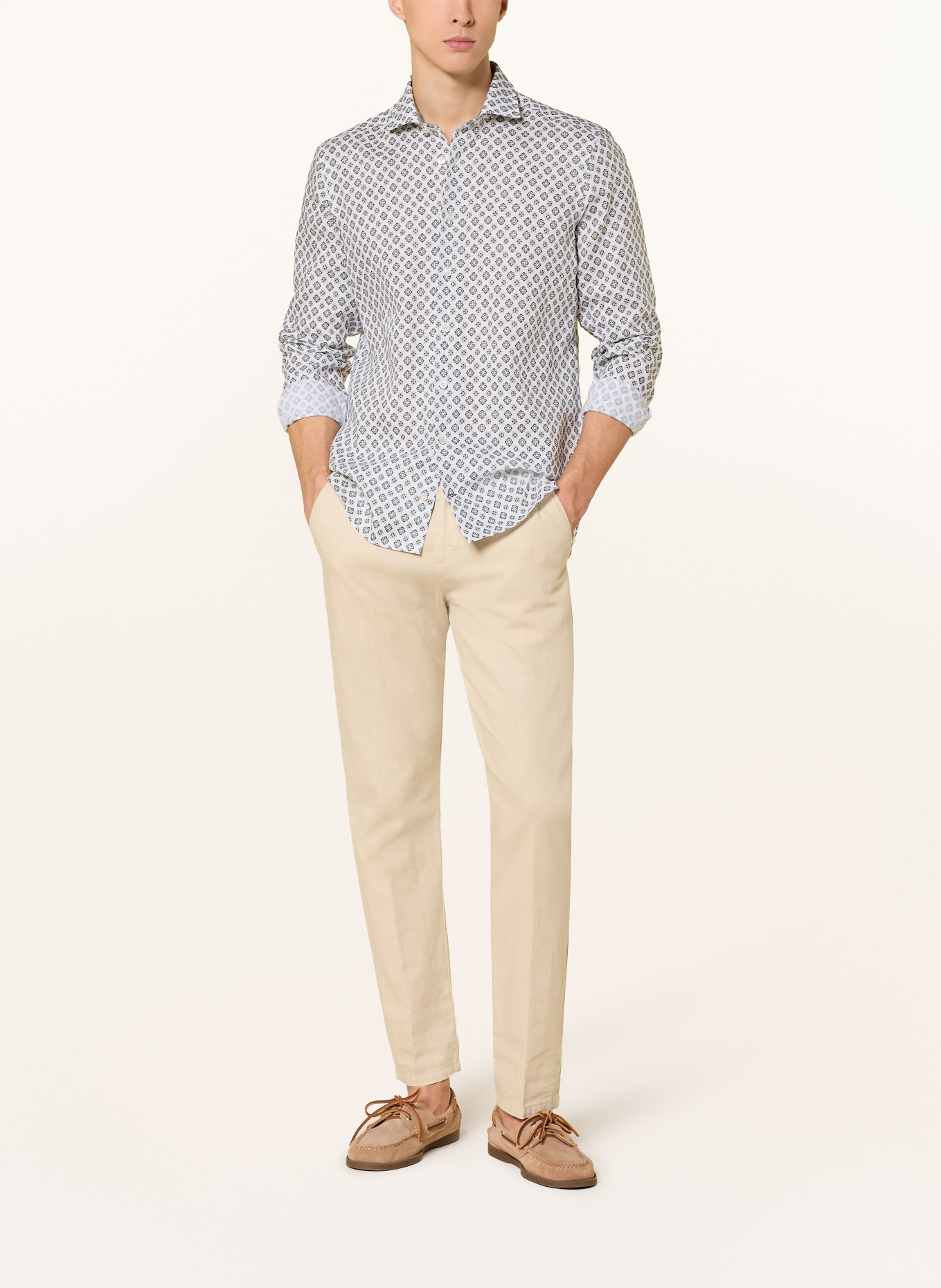 OLYMP SIGNATURE Chemise en lin coupe décontractée: VERT / GRIS