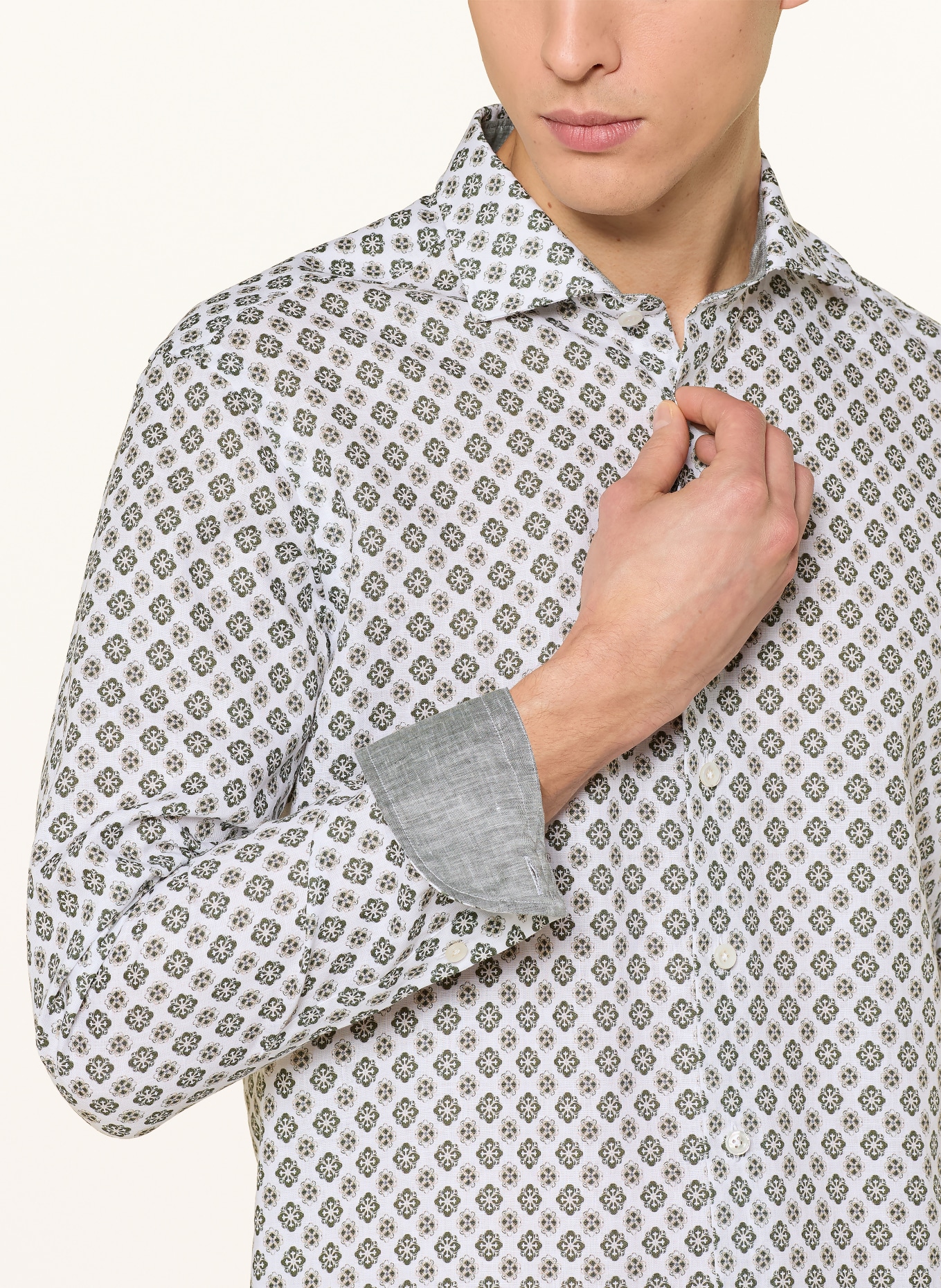 OLYMP SIGNATURE Chemise en lin coupe décontractée: VERT / GRIS