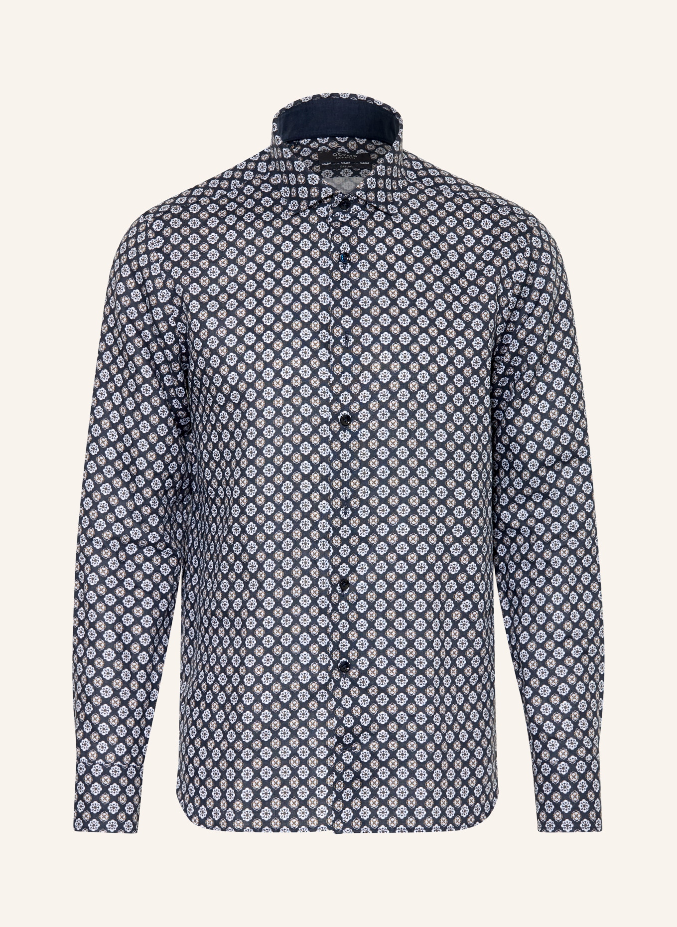 OLYMP SIGNATURE Chemise en lin coupe décontractée: BLEU FONCÉ / MARRON / BLEU CLAIR