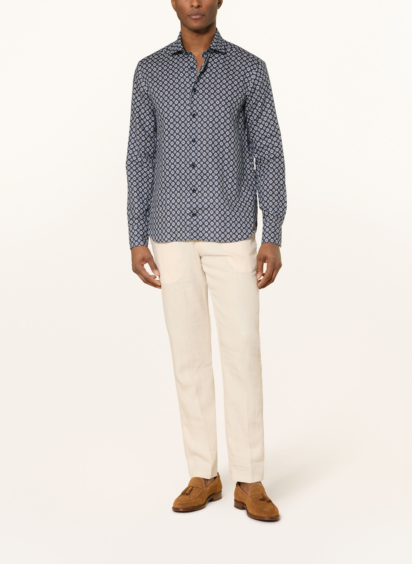 OLYMP SIGNATURE Chemise en lin coupe décontractée: BLEU FONCÉ / MARRON / BLEU CLAIR