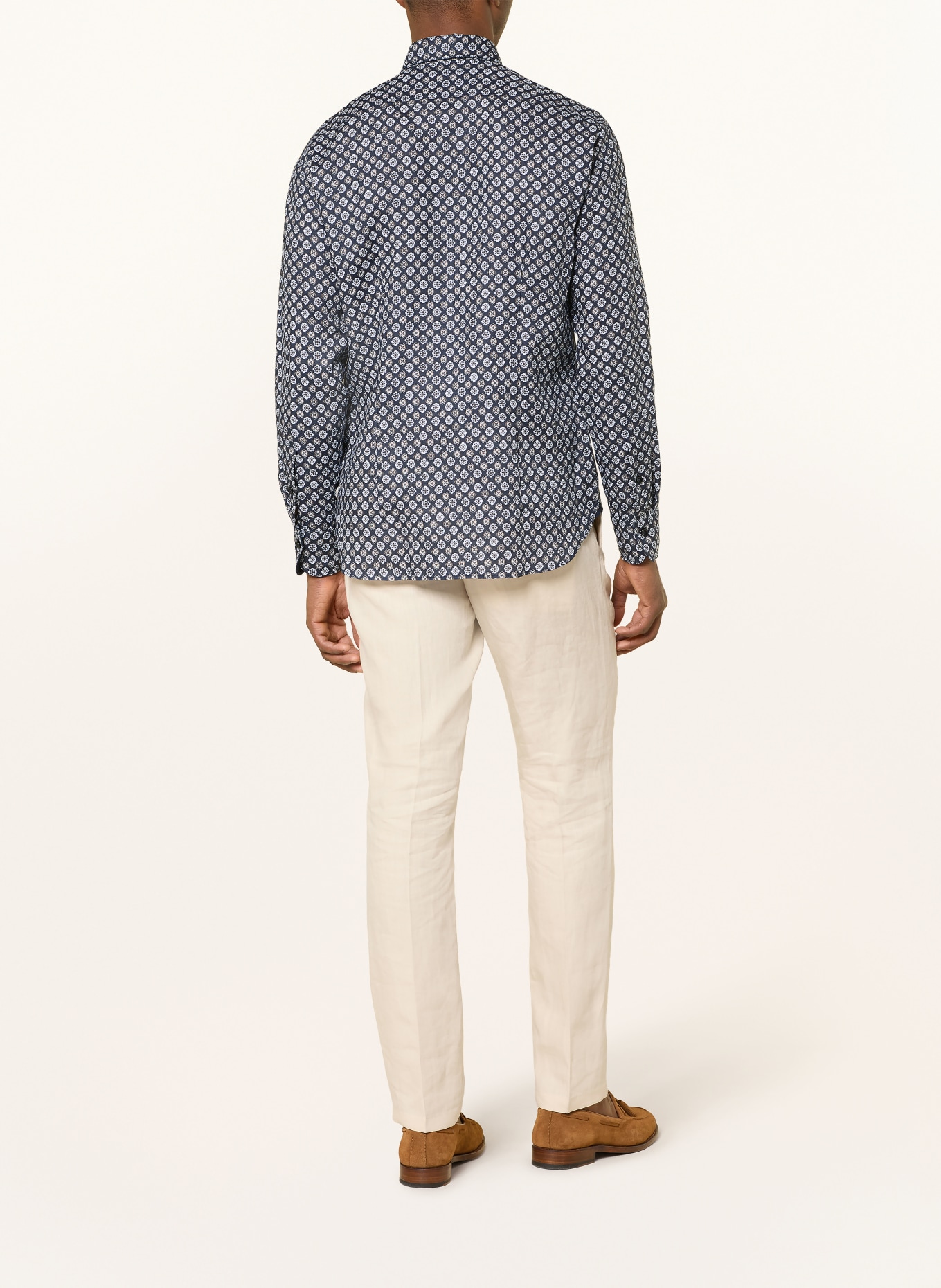 OLYMP SIGNATURE Chemise en lin coupe décontractée: BLEU FONCÉ / MARRON / BLEU CLAIR